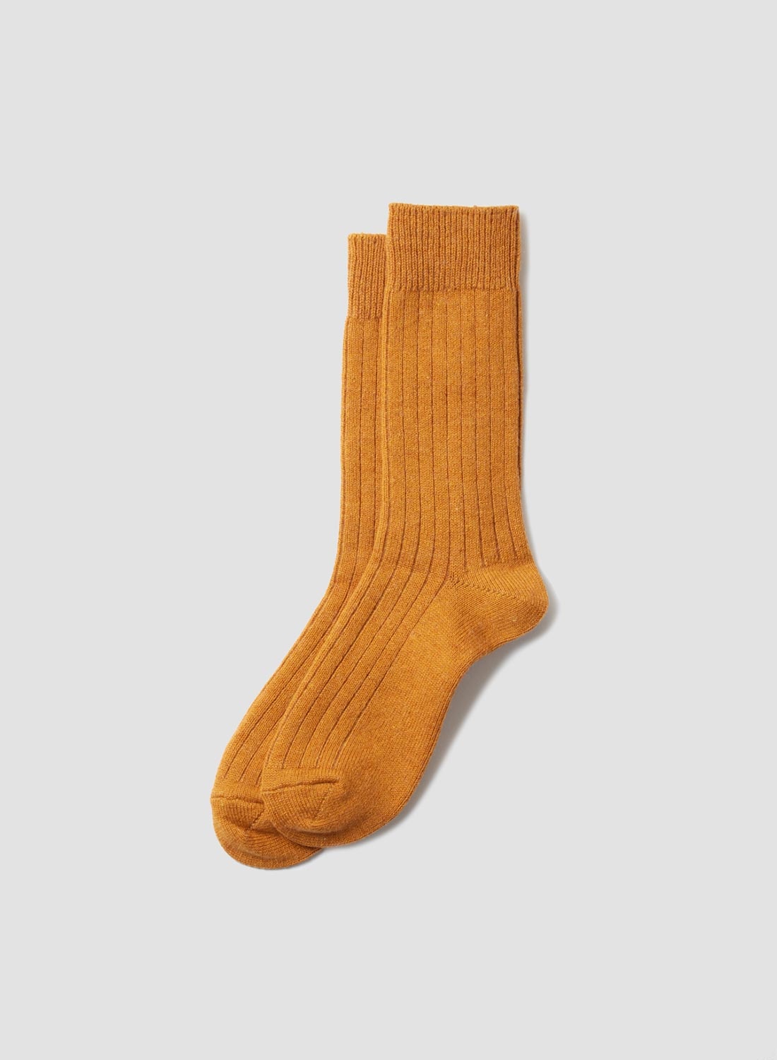 Rototo Cotton Wool Ribbed Crew Sock in Gold - 1