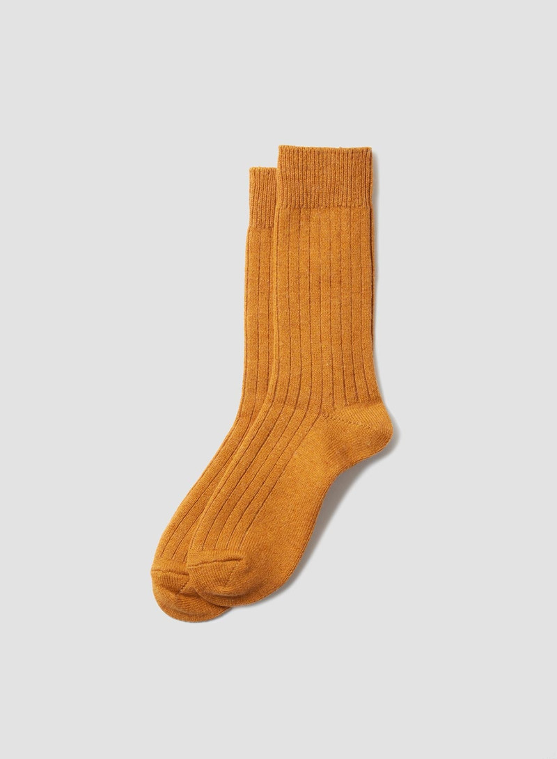 Rototo Cotton Wool Ribbed Crew Sock in Gold 1