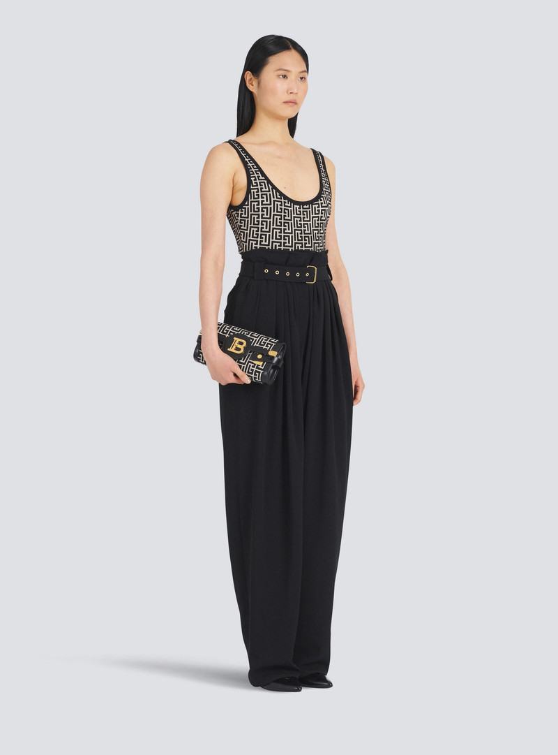 Balmain B-Buzz 23 leather clutch bag with jacquard monogram outlook