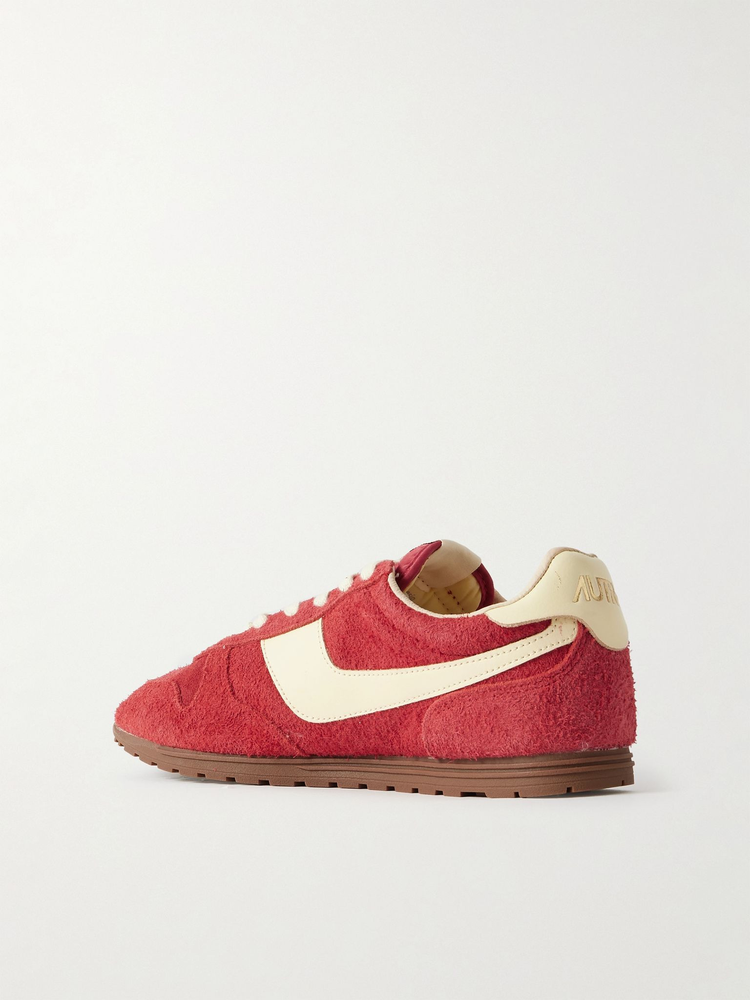 Windspin leather-trimmed brushed suede sneakers Red - 3