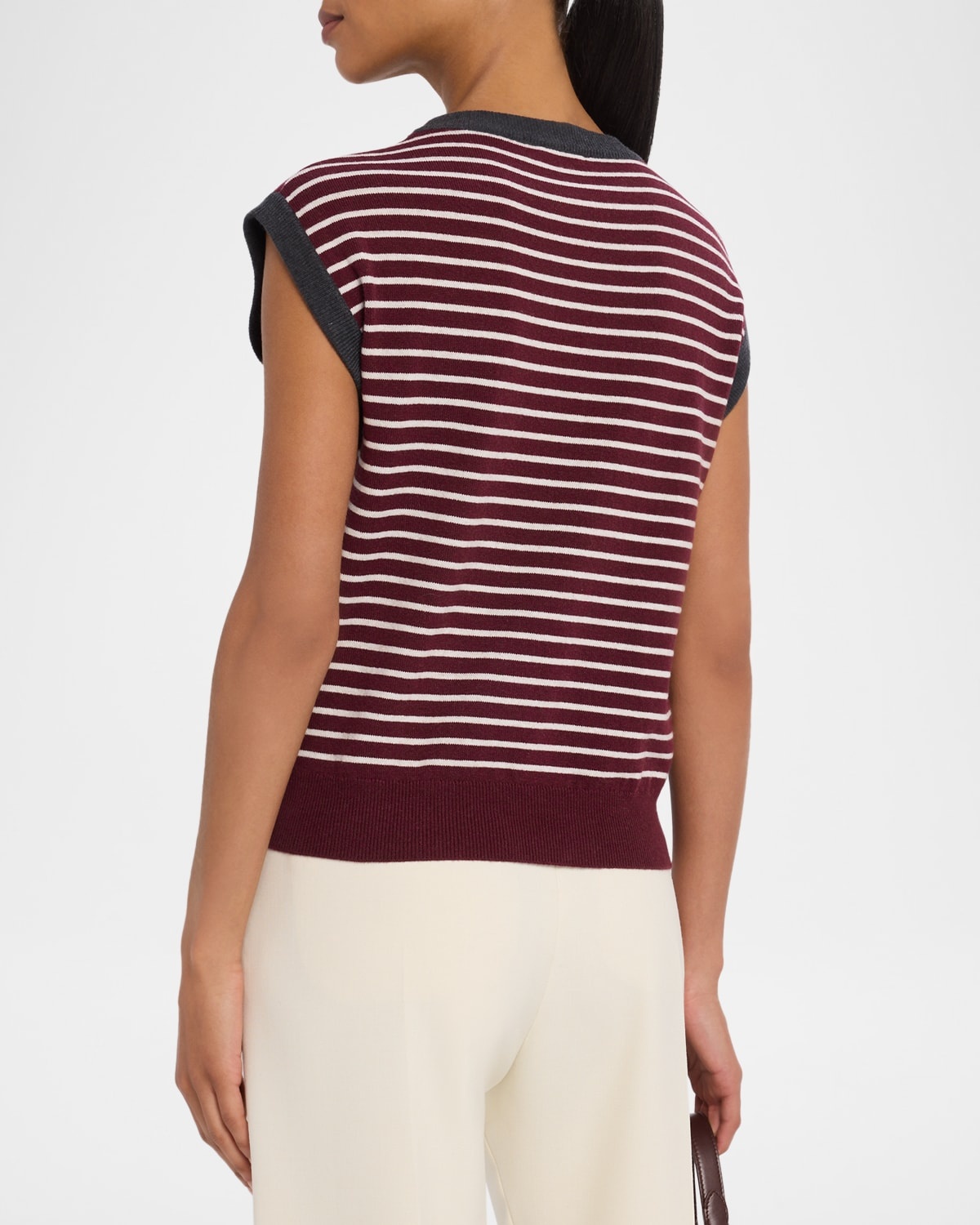 Striped Wool-Cashmere Knit Sleeveless Sweater - 3
