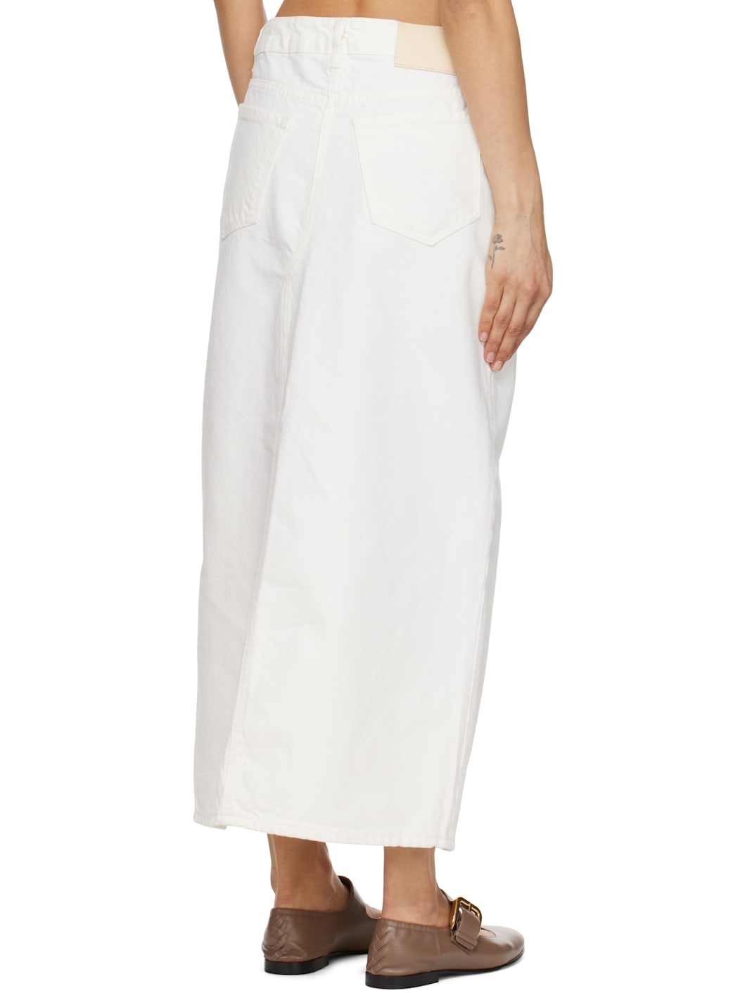 White Slim-Fit Denim Maxi Skirt - 3