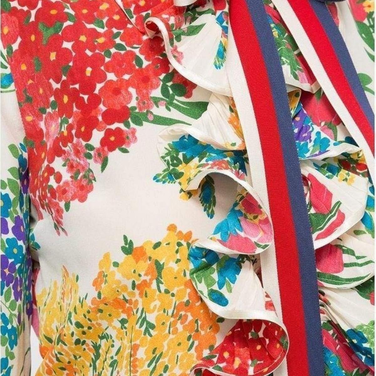 Floral Print Ruffle Trim Shirt Dress - 5