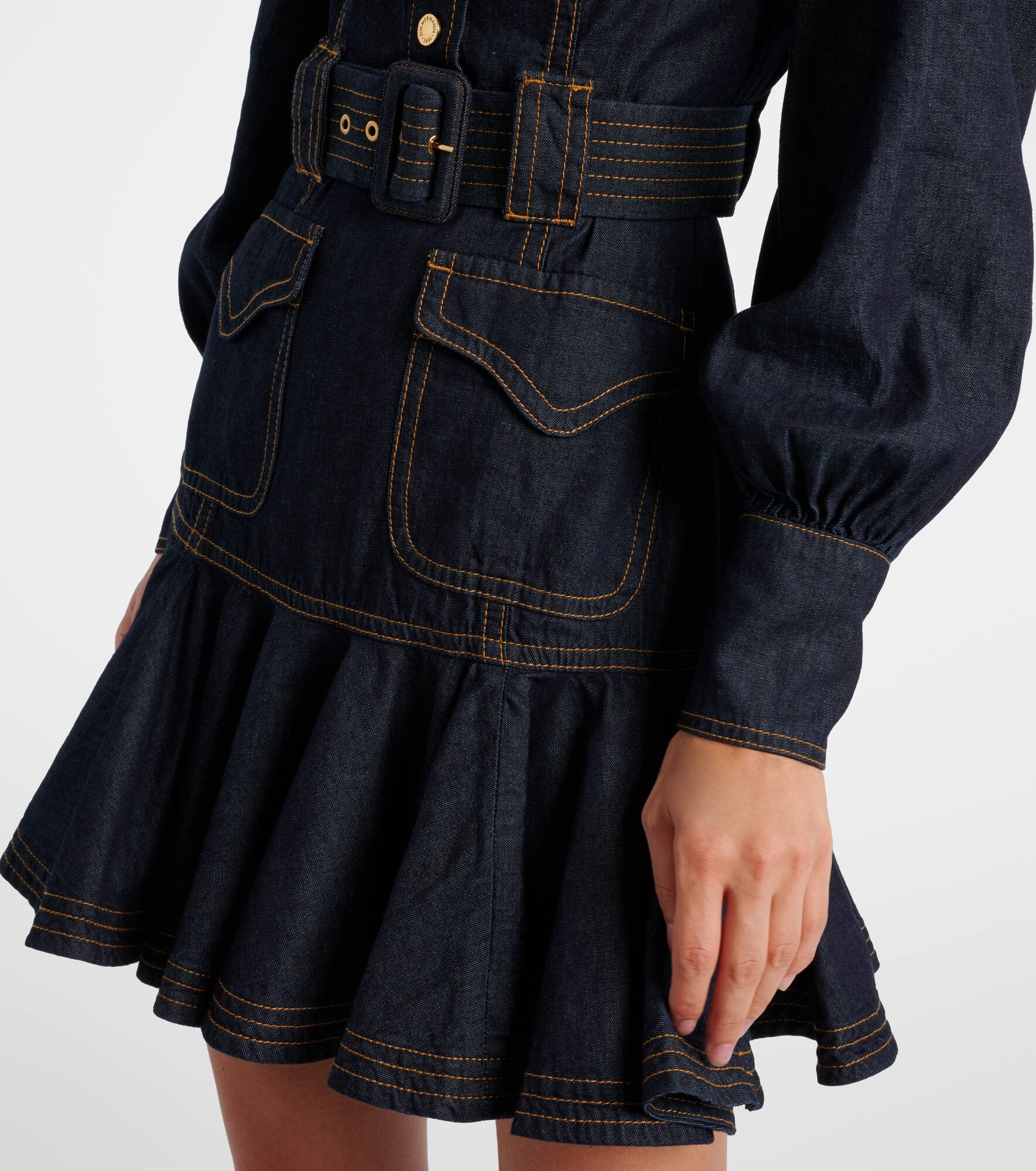 Bow-detail cotton denim minidress - 5