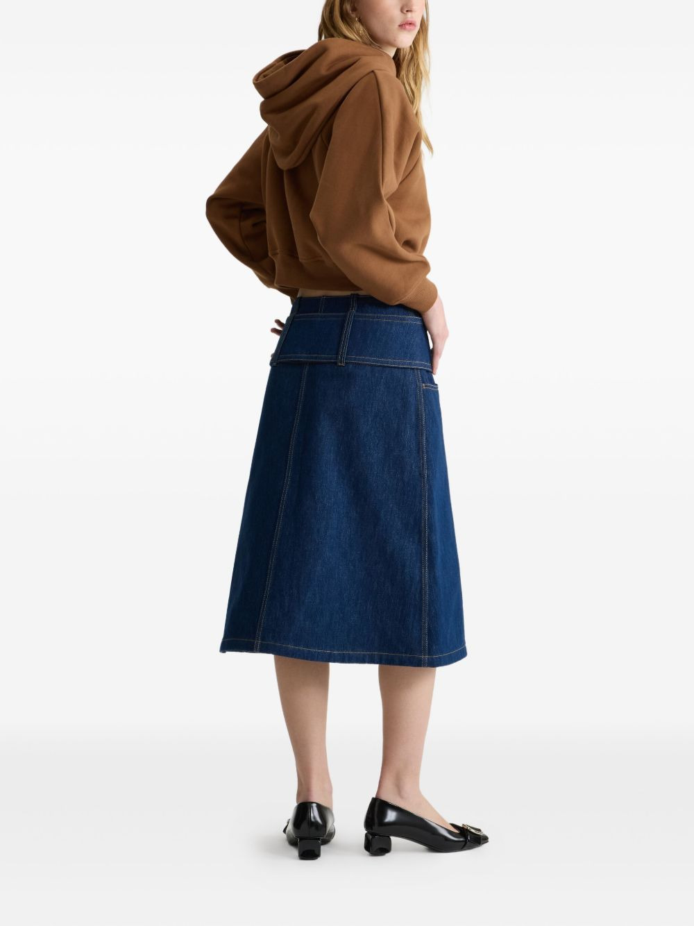 zip-front belted denim skirt - 3
