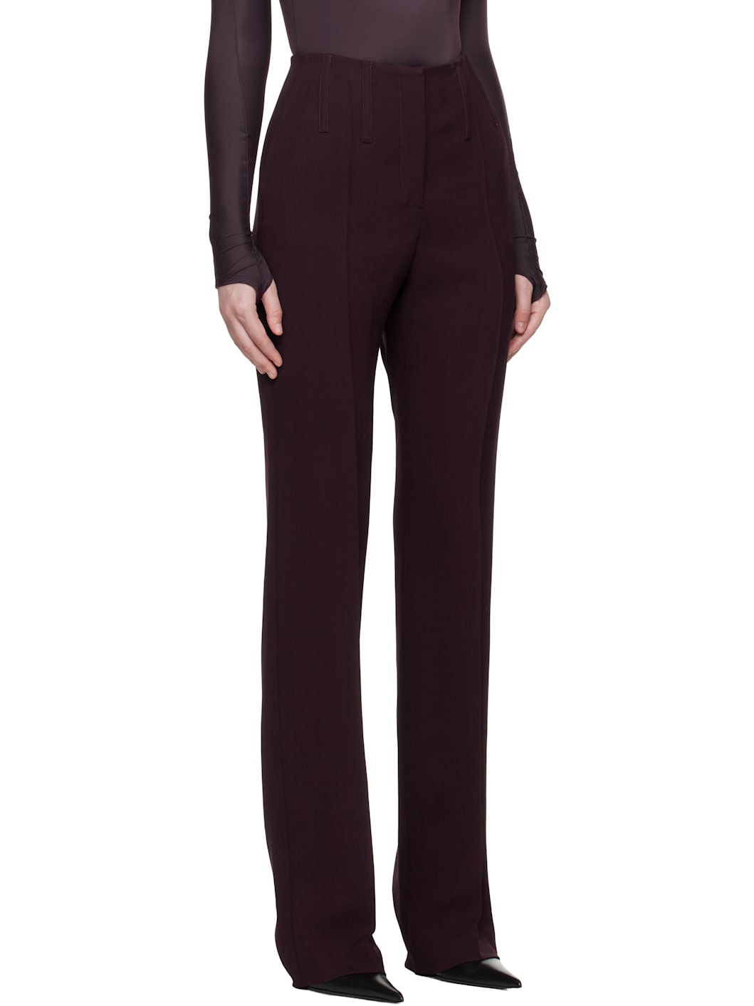 Burgundy Straight Boned Trousers - 2