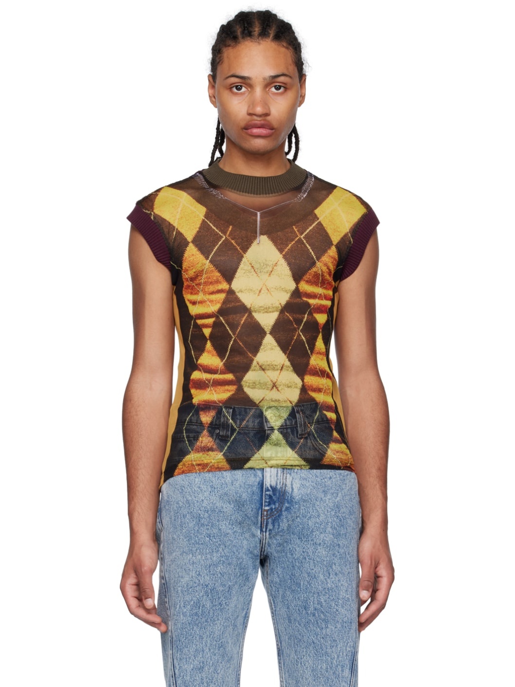 Yellow & Burgundy Jean Paul Gaultier Edition Tank Top - 1