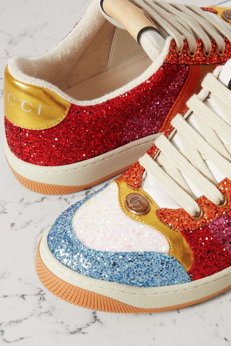 Screener webbing-trimmed glittered canvas sneakers 4