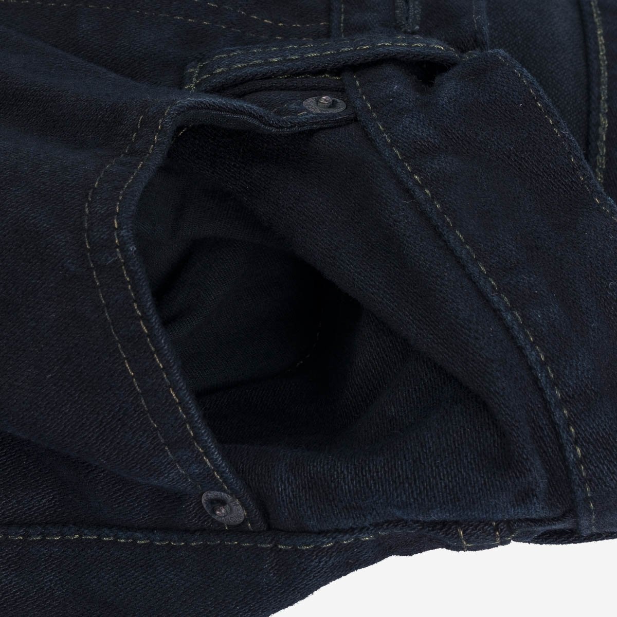 IH-888SBR-14od 14oz Broken Twill Selvedge Denim Relaxed Taper Indigo Overdyed Black - 7