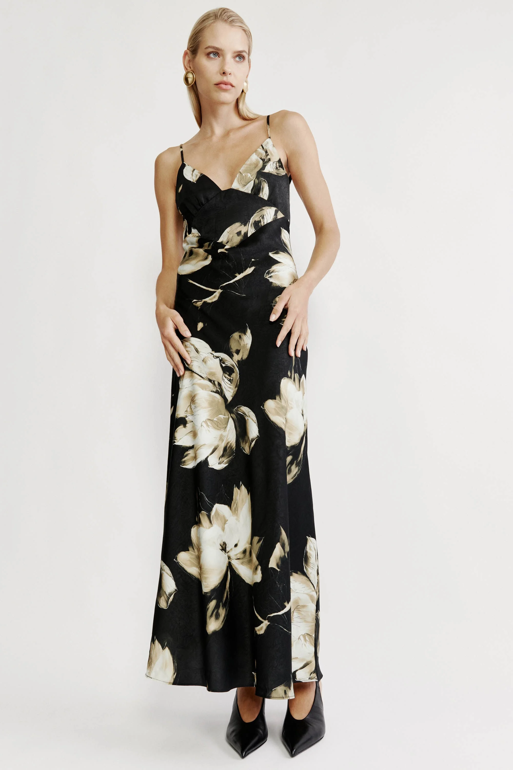 Capri Printed Slip Dress In Black Floral - 1
