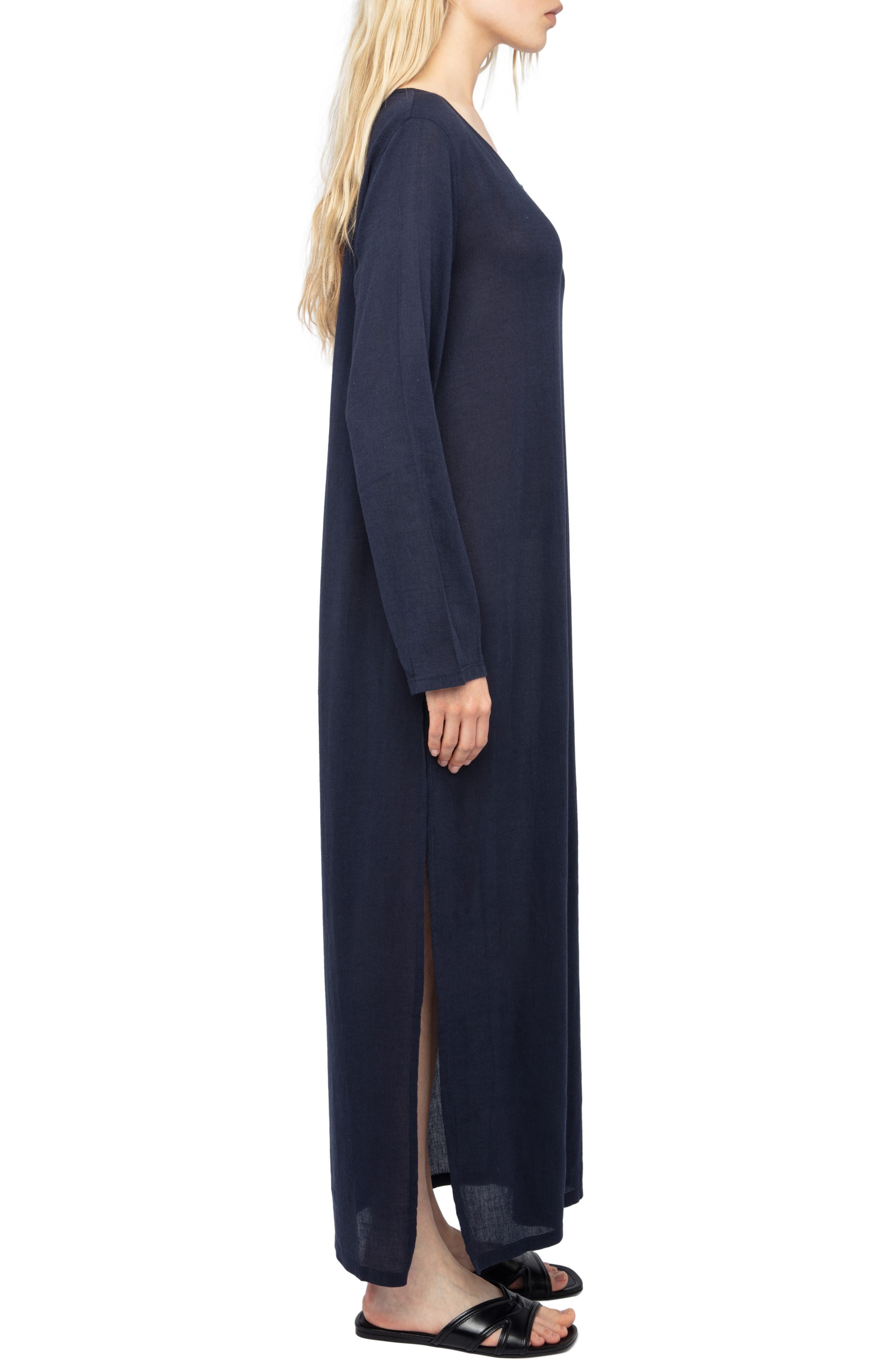 Zadig & Voltaire Delia V Long Sleeve Maxi Dress in Encre at Nordstrom - 6
