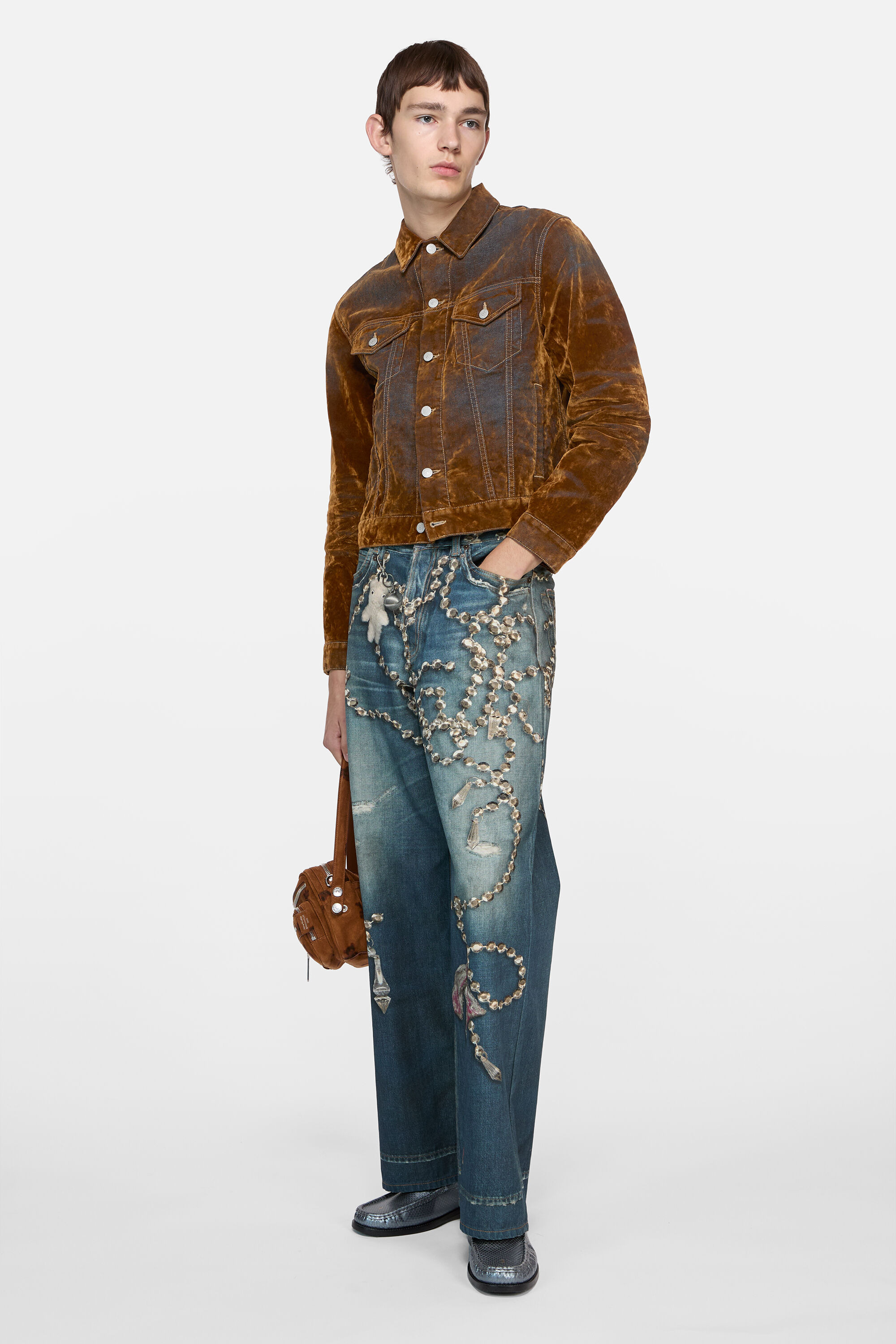 Flocked denim jacket - Rust brown - 2