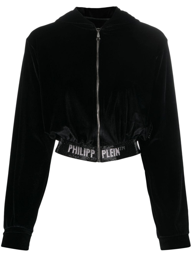 embellished-logo hooded cardigan 1
