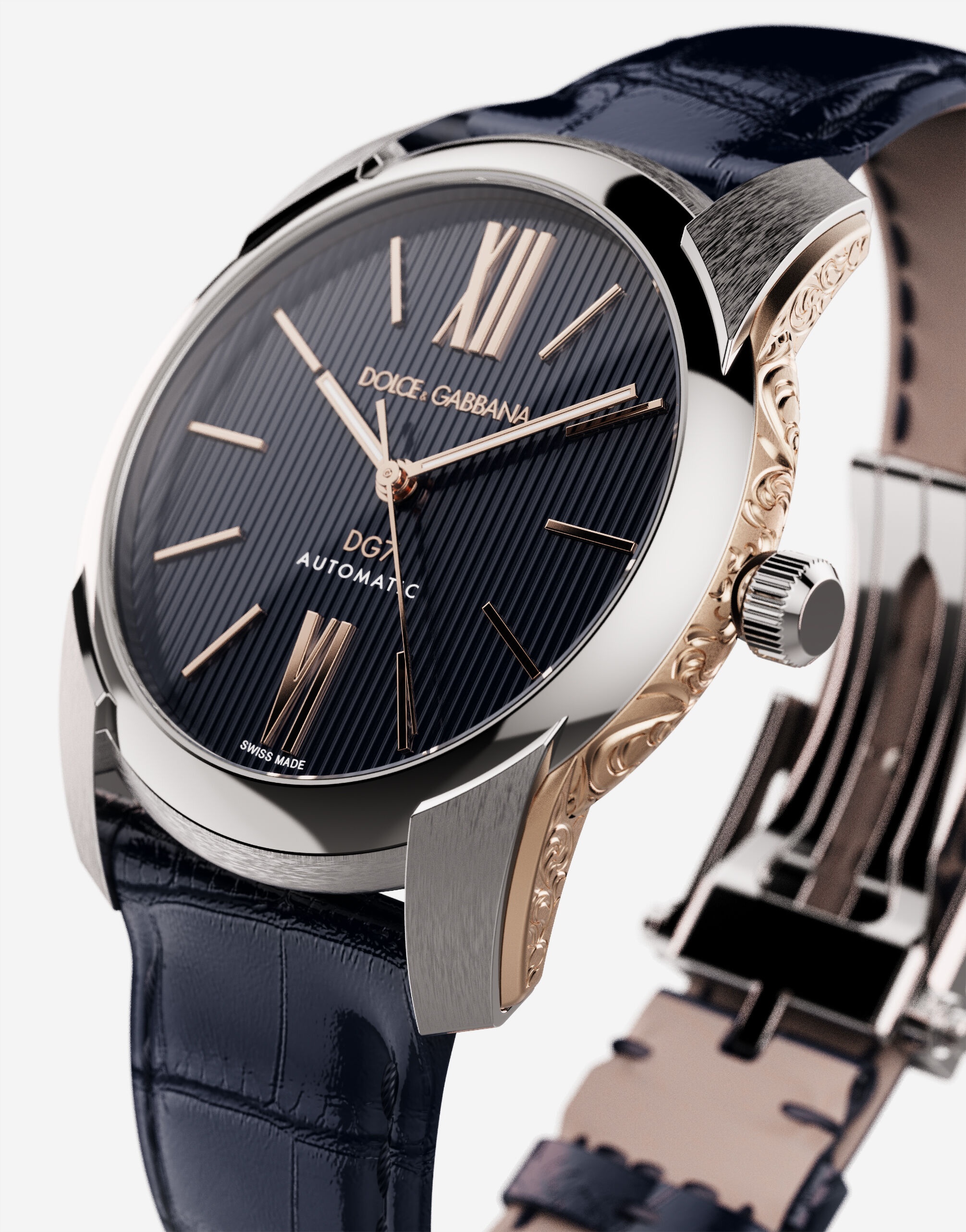 DG7 watch in steel with engraved side decoration in gold - 3