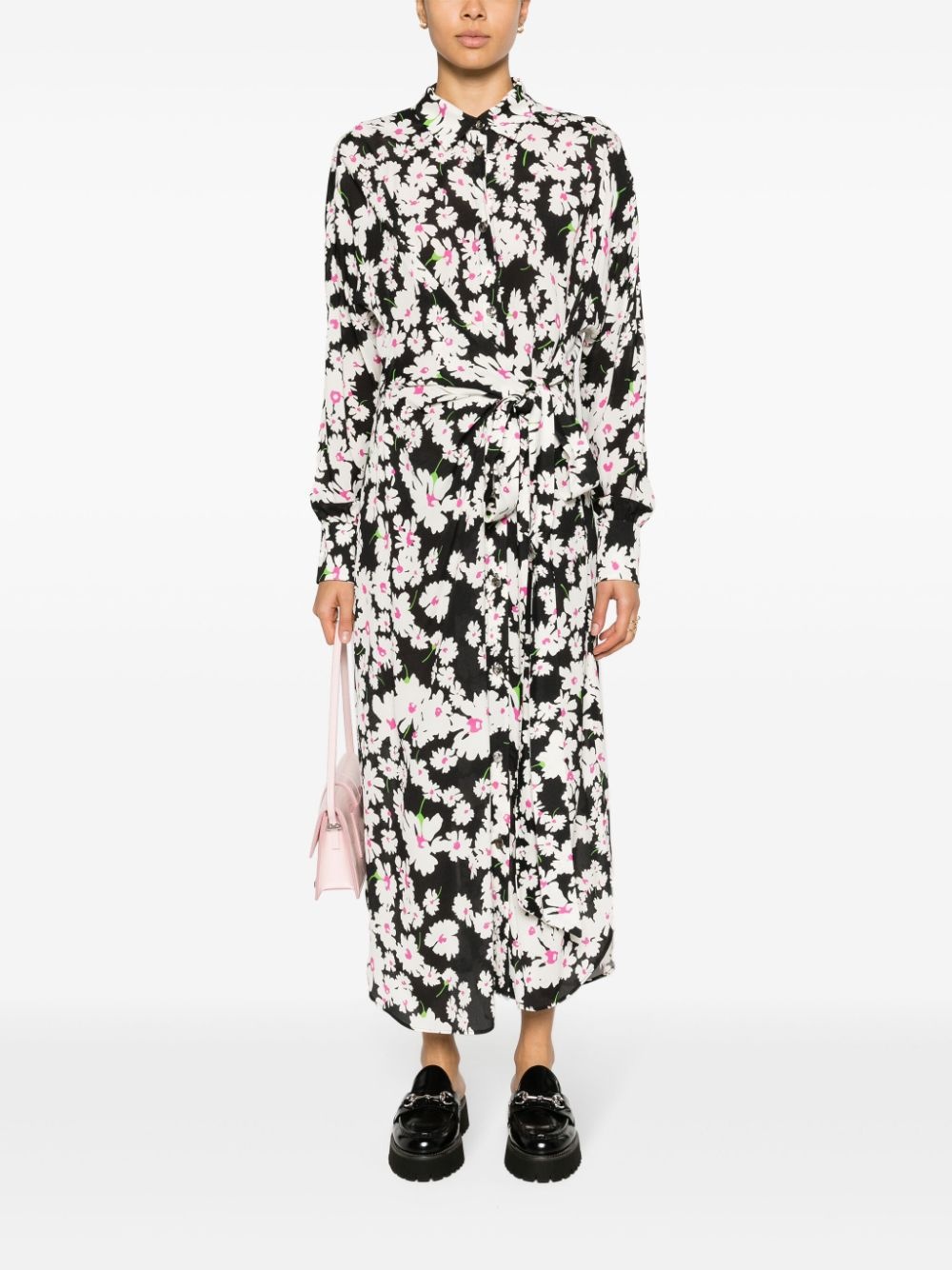 floral-print tie-fastening cady midi dress - 2