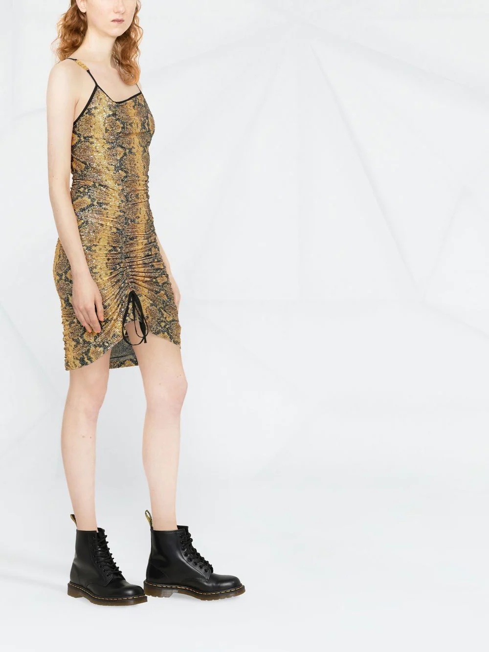 snakeskin print gathered mini dress - 4