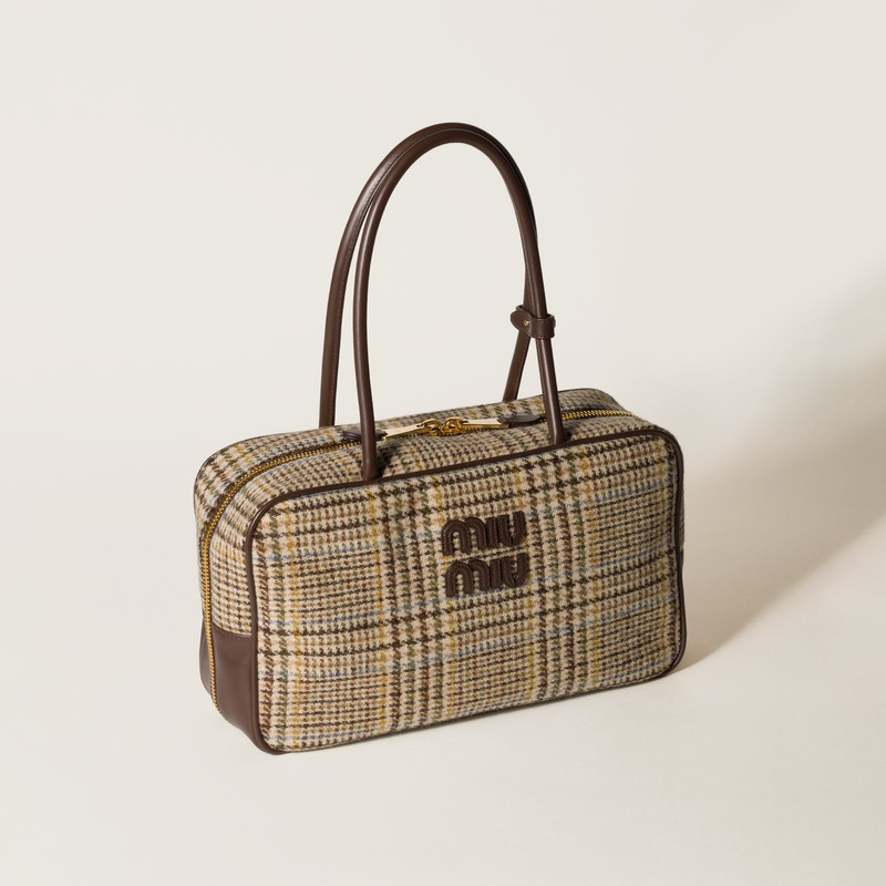 Beau tartan top-handle bag with leather details 1