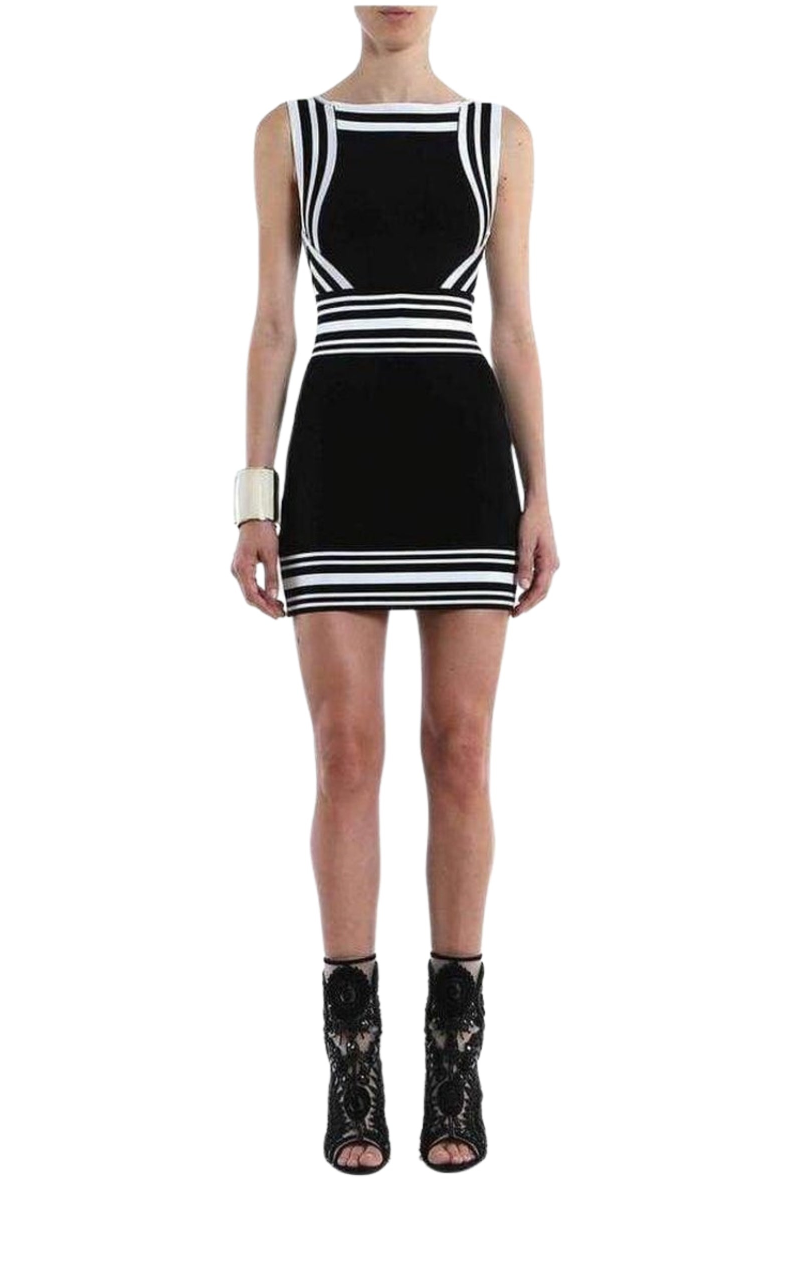 Square-neck Stripe-trim Knit Dress - 2