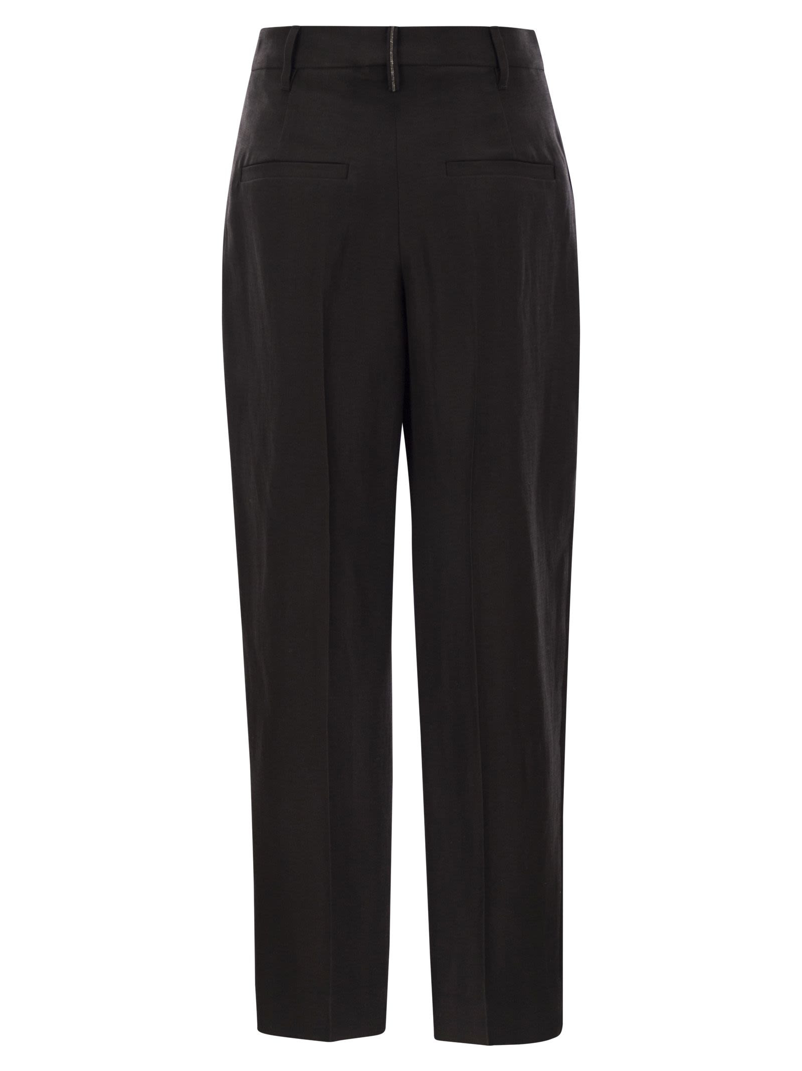 Brunello Cucinelli Women Slouchy Trousers In Viscose And Linen Fluid Twill With Moniline - 2