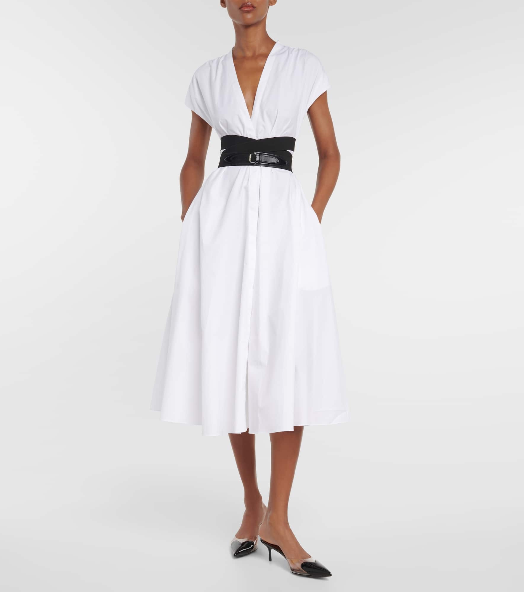 Belted cotton poplin midi dress - 2