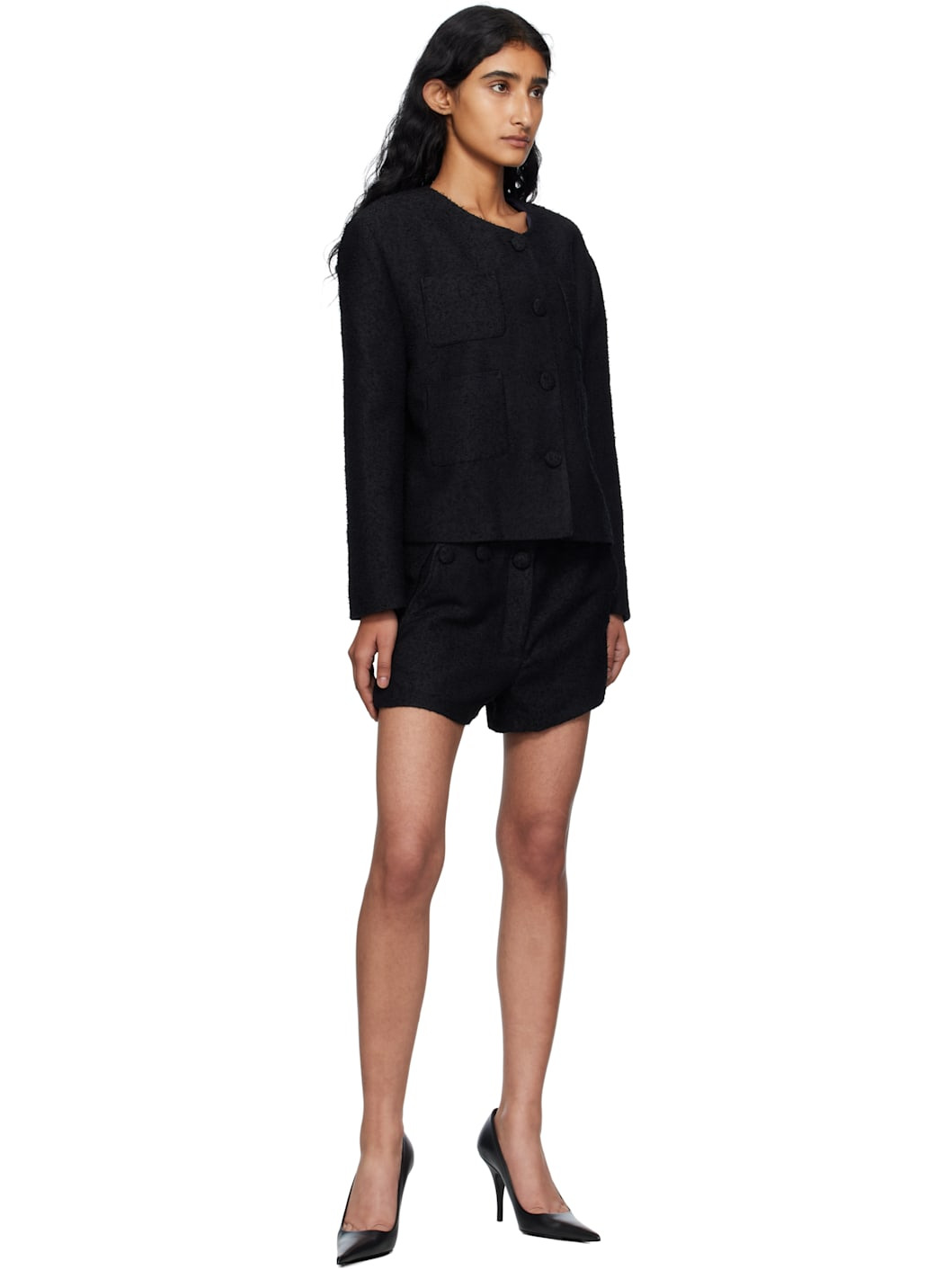 Black Button Point Shorts - 4
