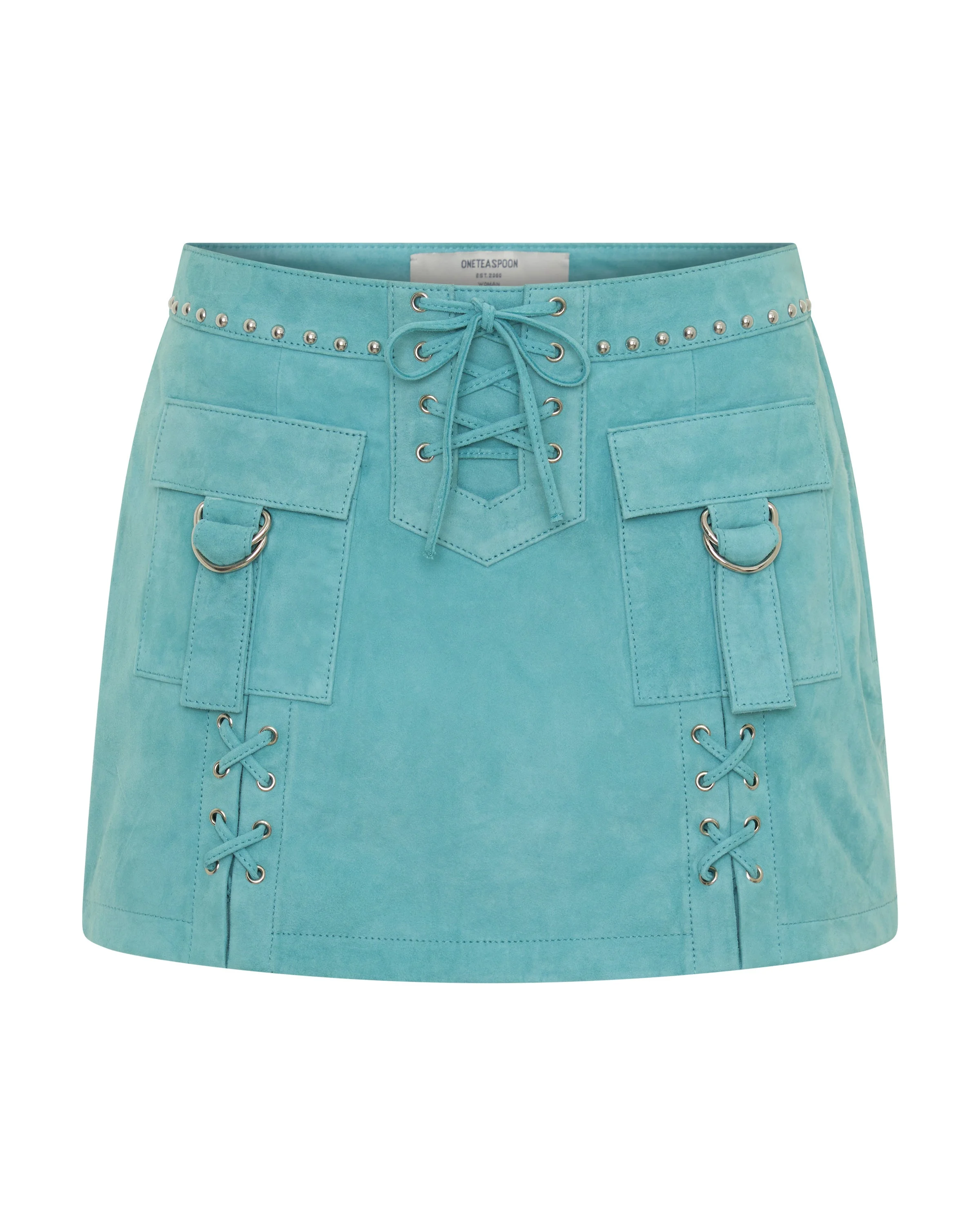 Cross My Heart Laced Suede Mini Skirt - Mint Green - 1