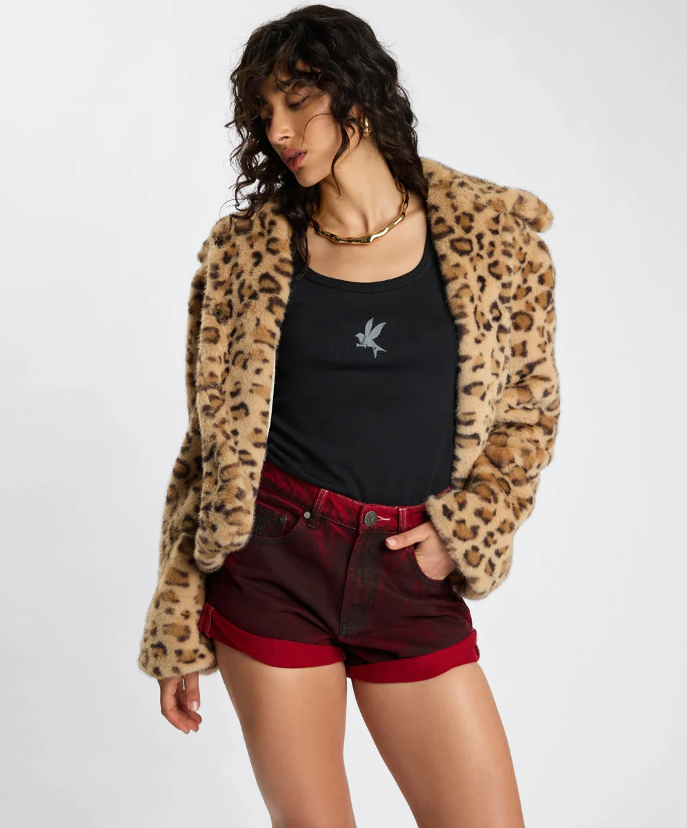 Catwalk Cropped Faux Fur Jacket - Leopard Print - 1