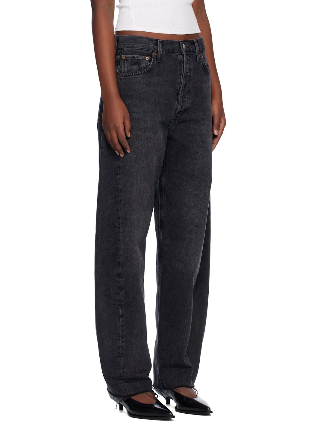 Black Luna High Rise Pieced Taper Jeans - 2