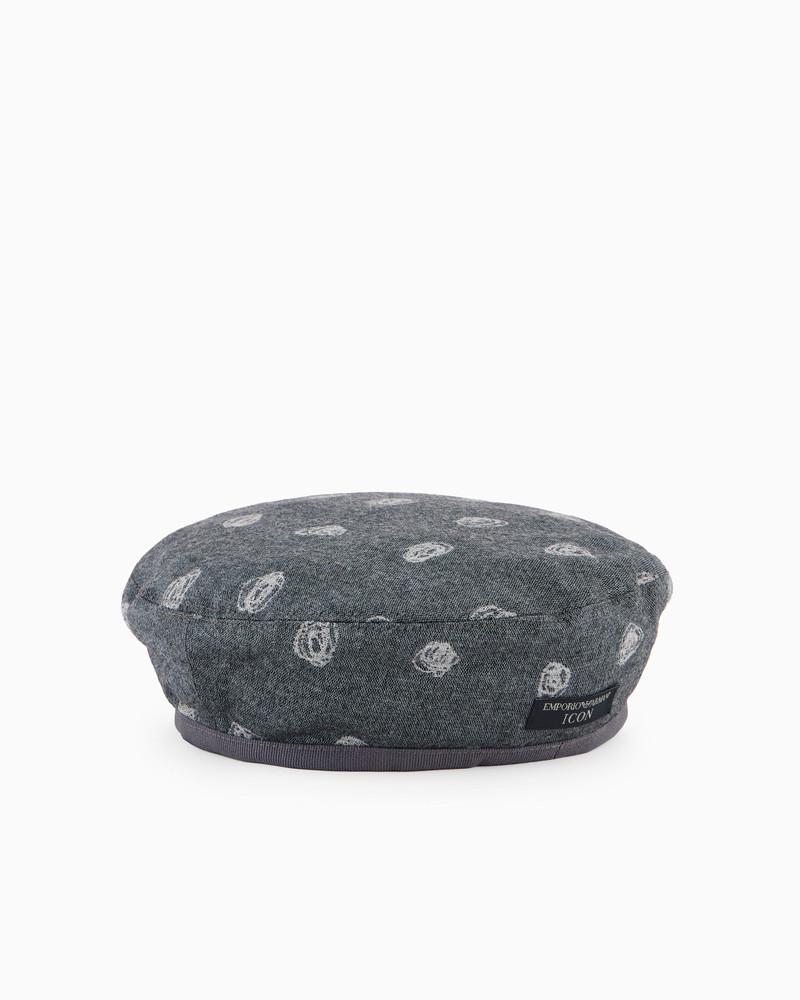 Virgin wool blend beret with an Icon all-over abstract pattern 1