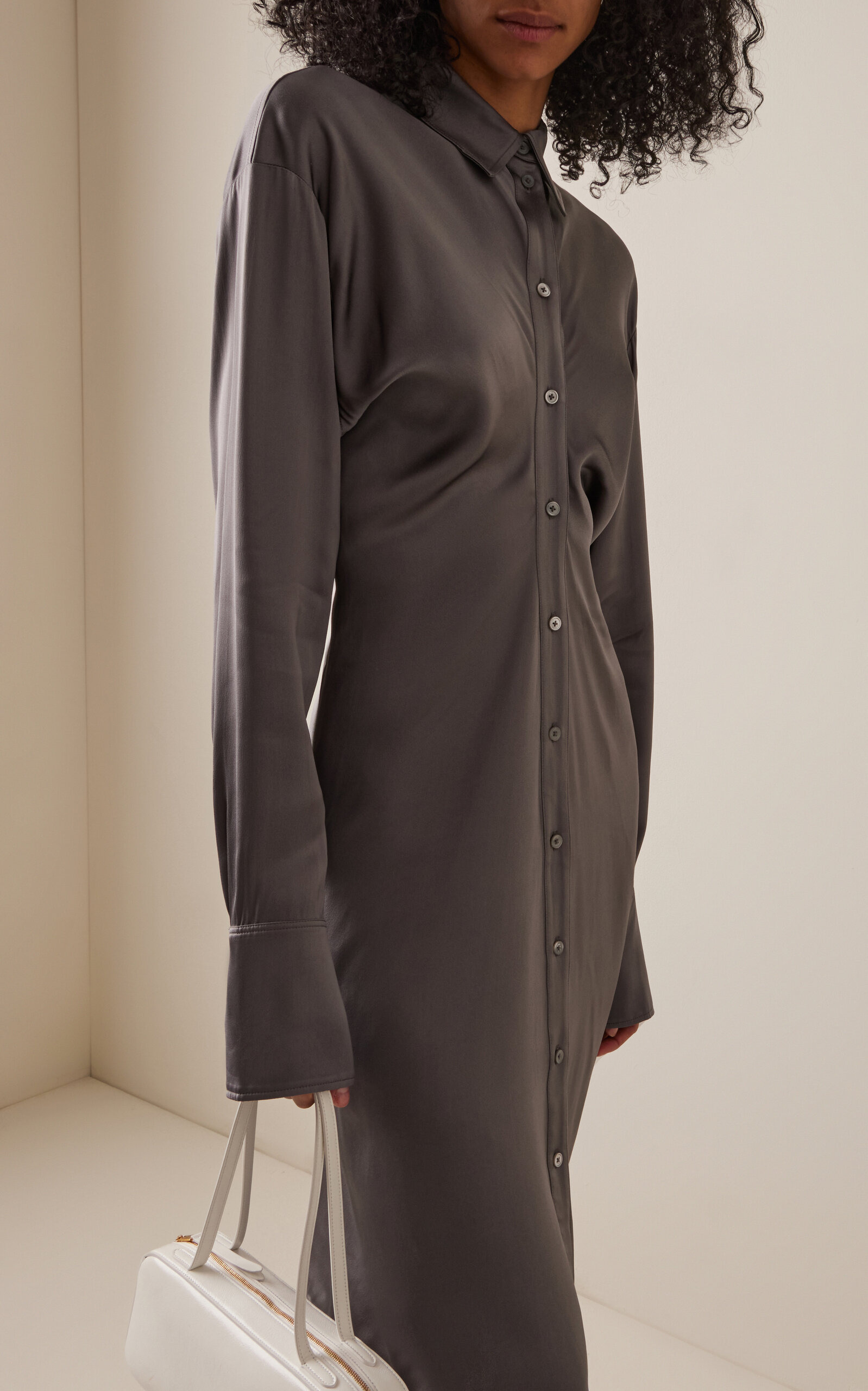 Slouch Satin Midi Shirtdress grey - 3