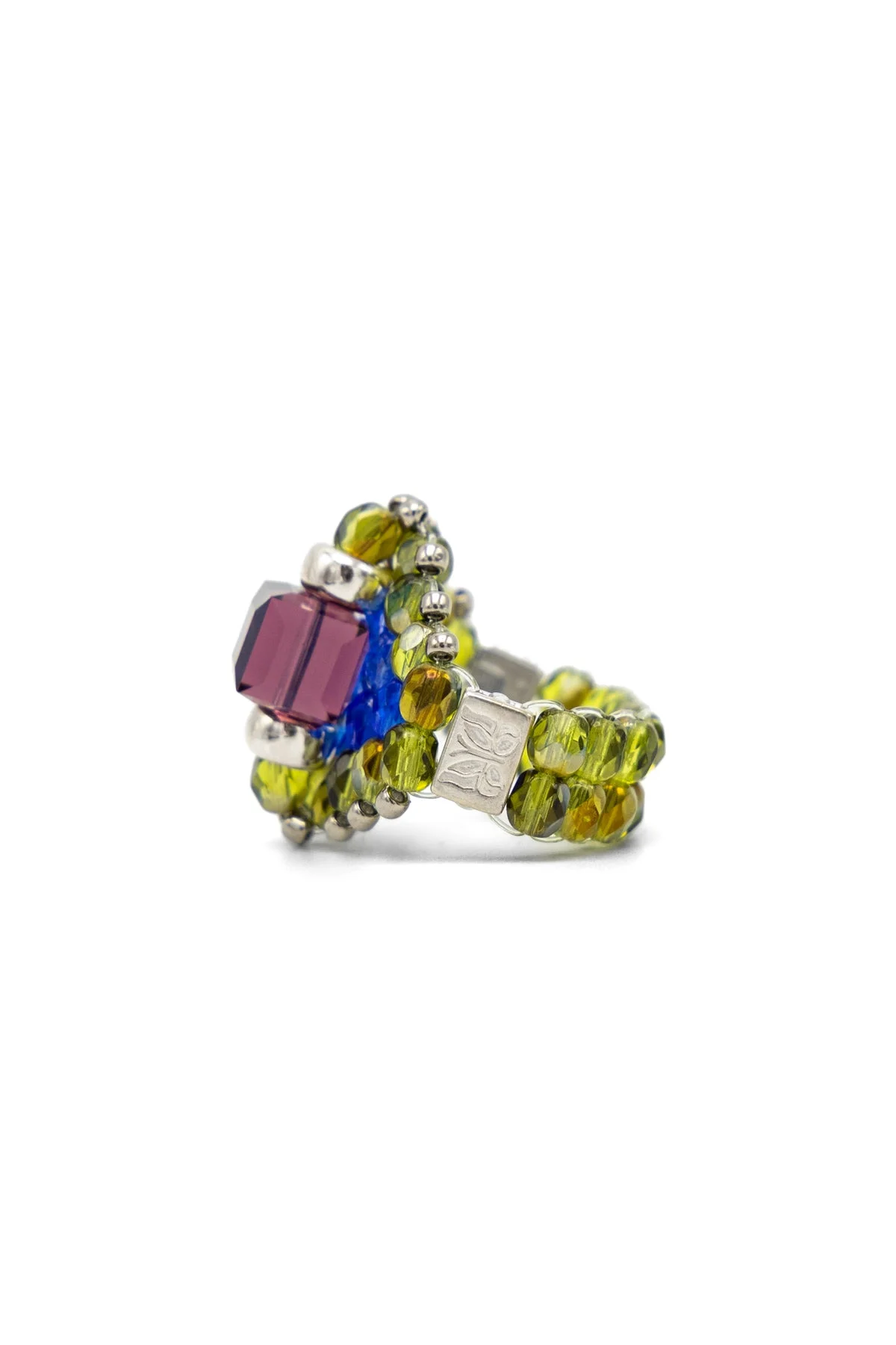 NEEDLES x Tie A Knot Square Crystal Beads Ring - Purple x Olive - 1