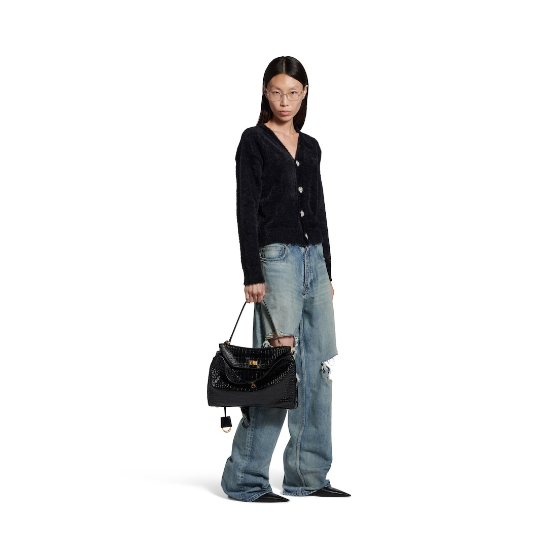 Women's Fluffy Cardigan in Black - 2