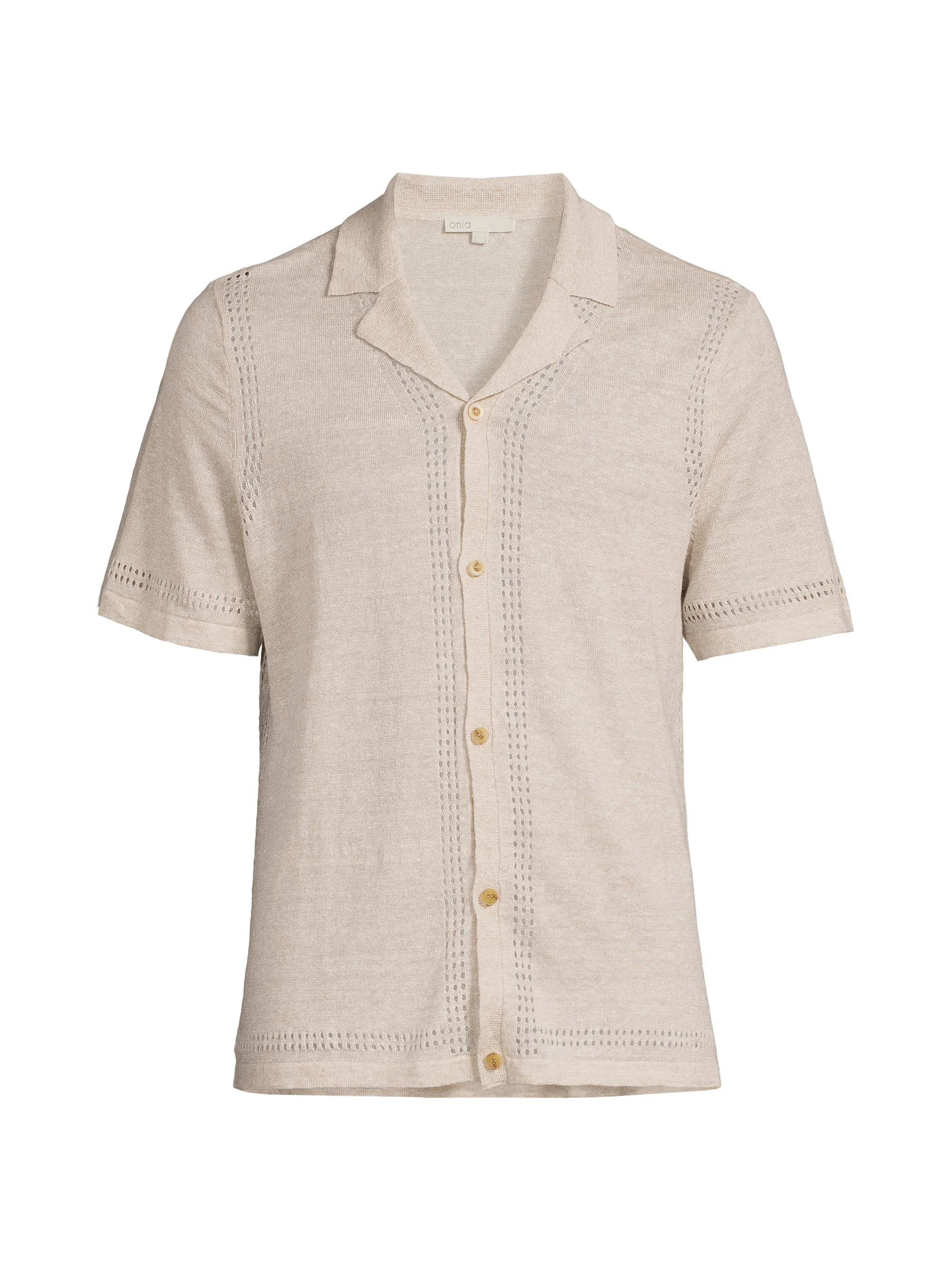 Men's Linen Knit Camp Shirt - Natural Melange - 1