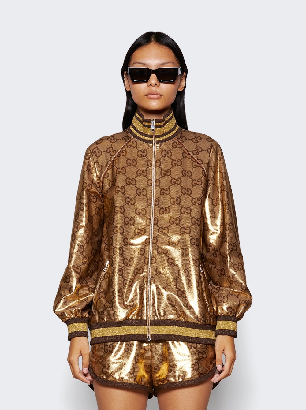 Maxi GG Sparking Jersey Zip Jacket Camel Gold - 3