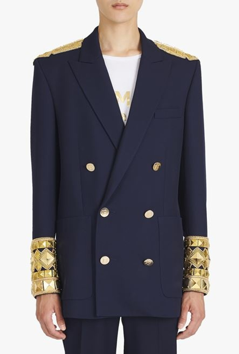 Navy blue twill blazer with double-breasted gold-tone buttoned fastening 5