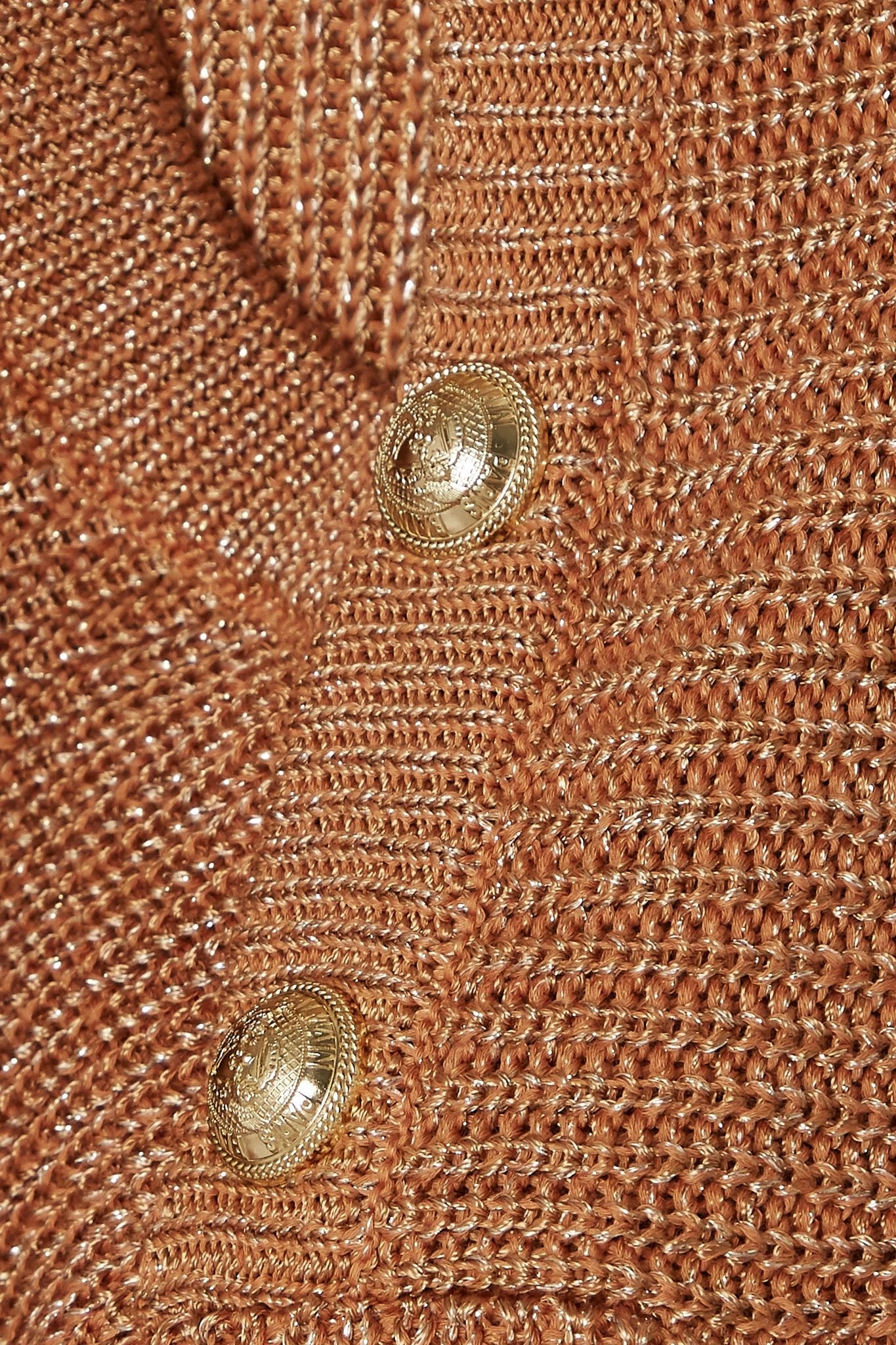 Button-embellished metallic cable-knit sweater - 5