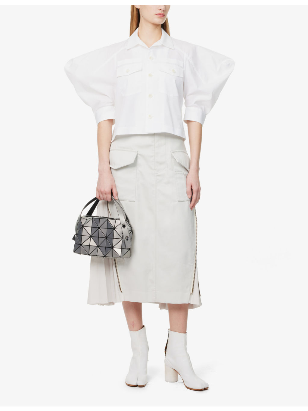 Cropped Puff-Sleeve Cotton-Poplin Shirt - 2