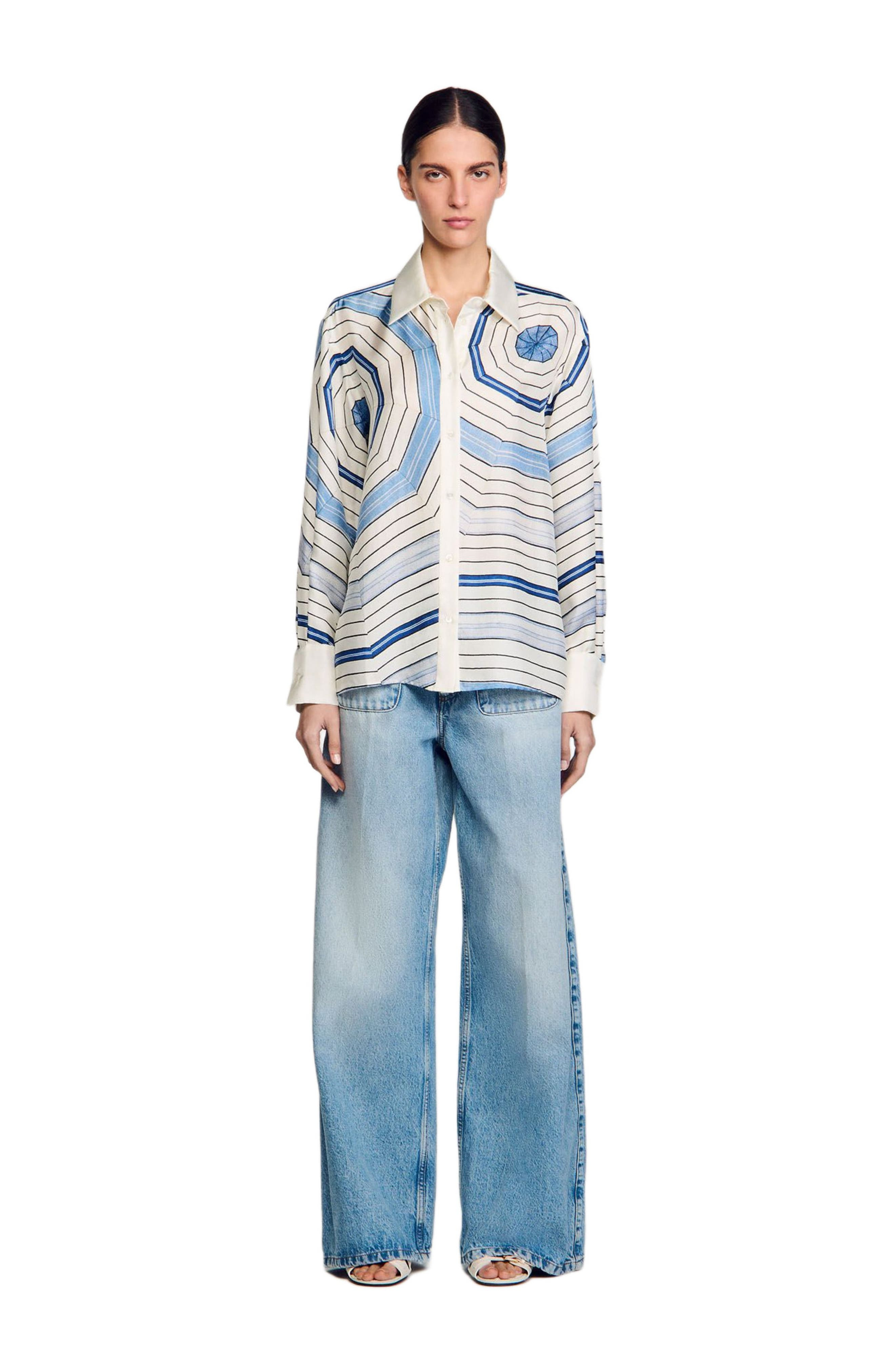 SANDRO Spiral-motif long sleeve shirt in Sky Blue at Nordstrom - 1