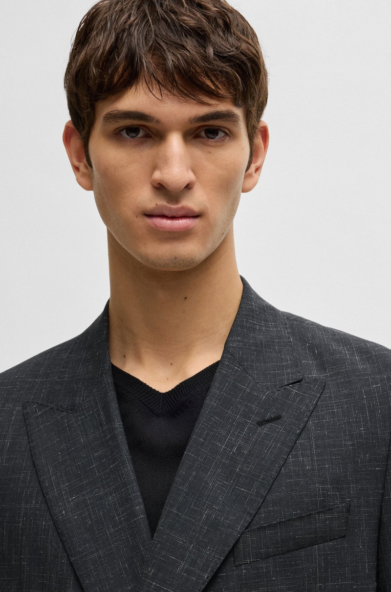 SLIM-FIT SUIT IN PATTERNED WOOL, LINEN AND STRETCH 4