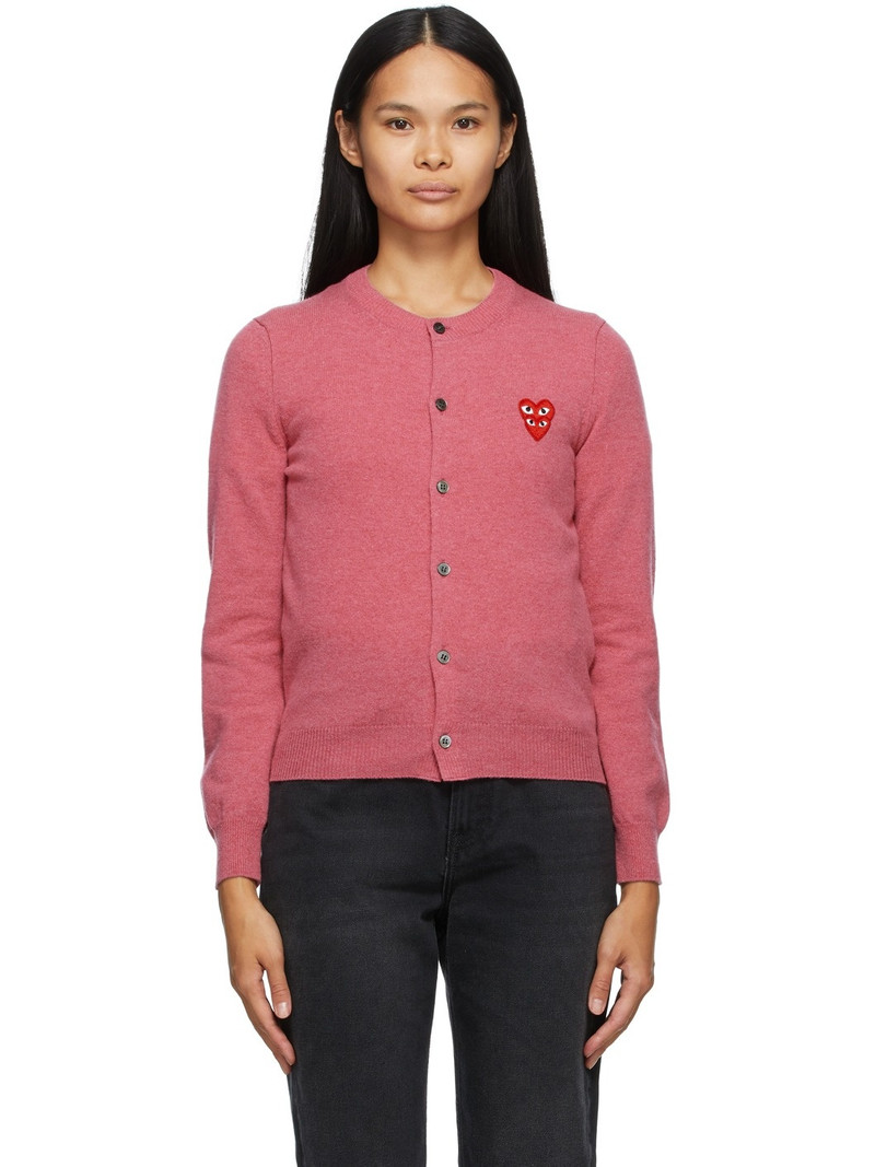 Pink Wool Layered Double Heart Cardigan - 1