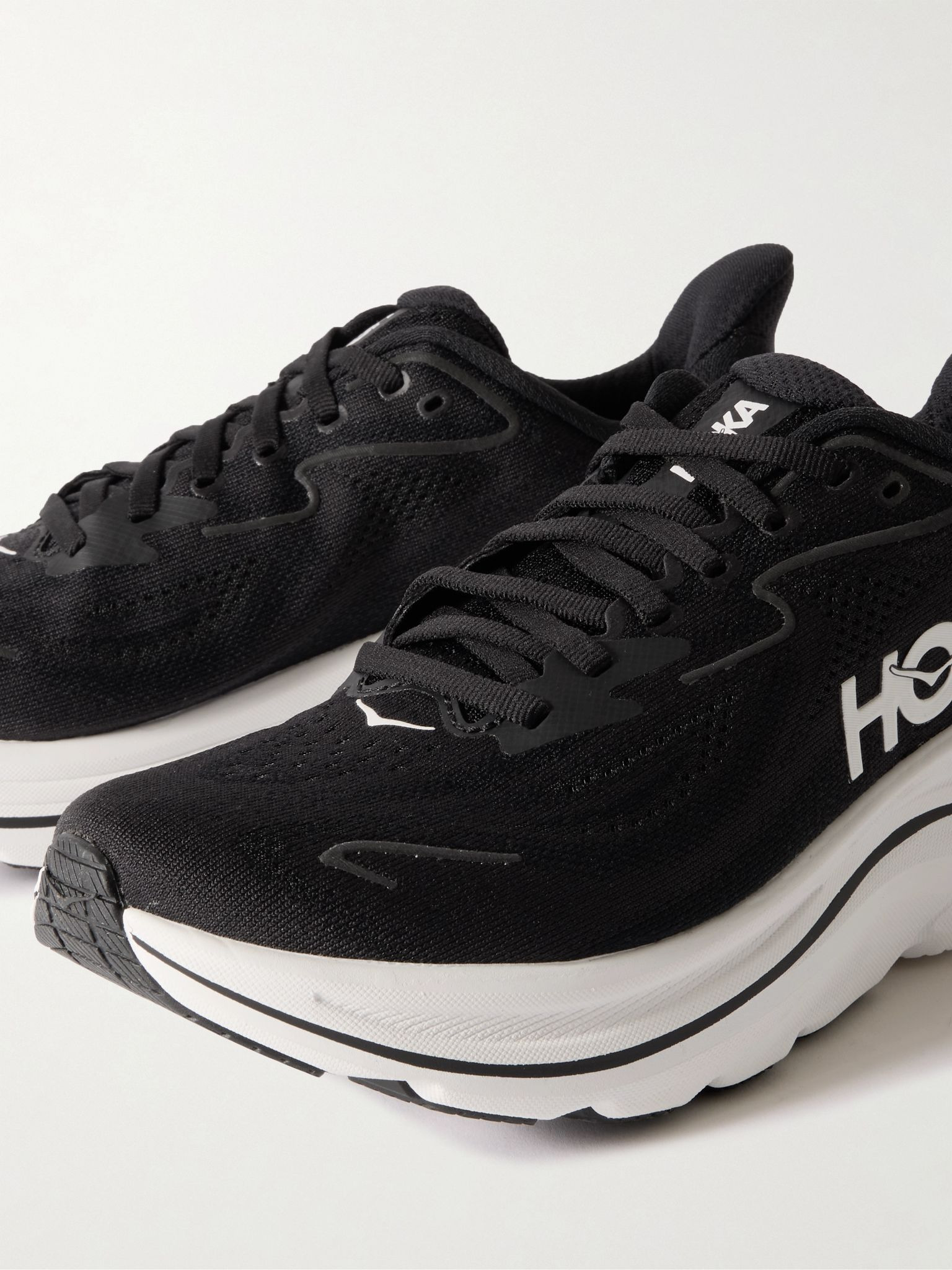 Clifton 10 rubber-trimmed jacquard-mesh sneakers Black - 4