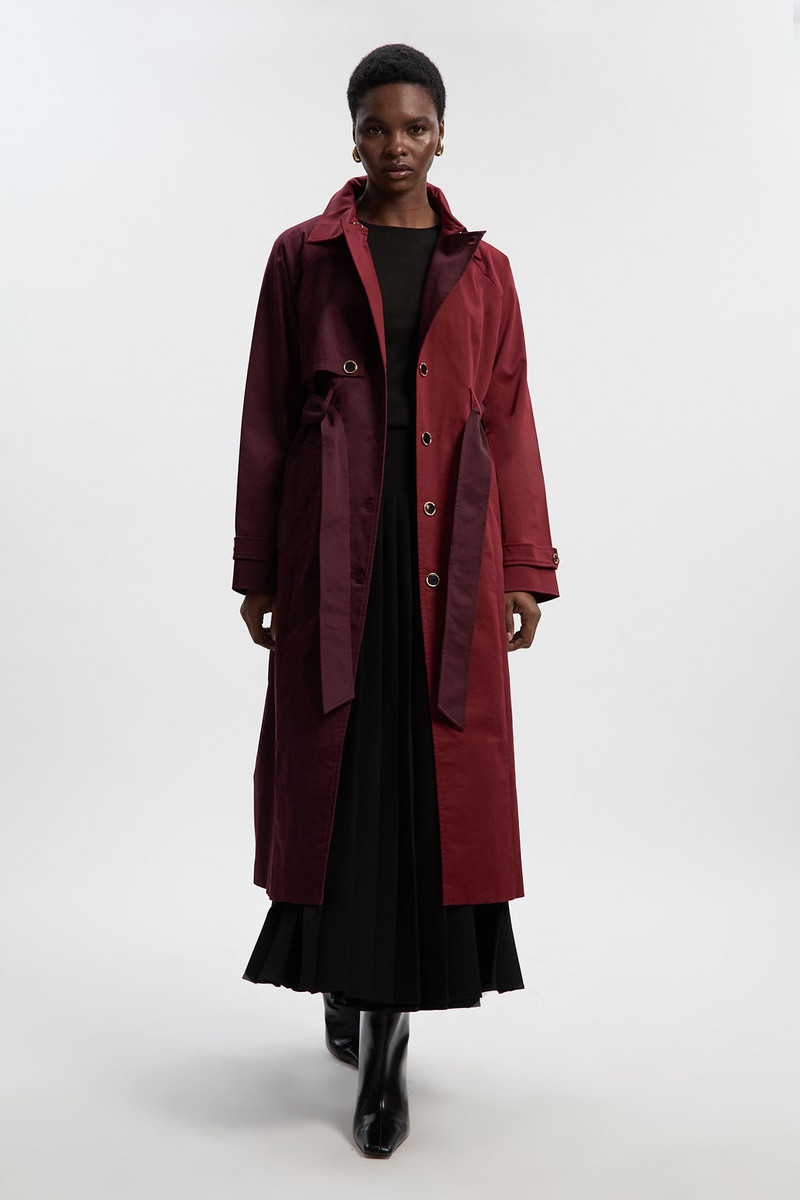 Petite Colour Block Belted Tailored Trench Coat - 1