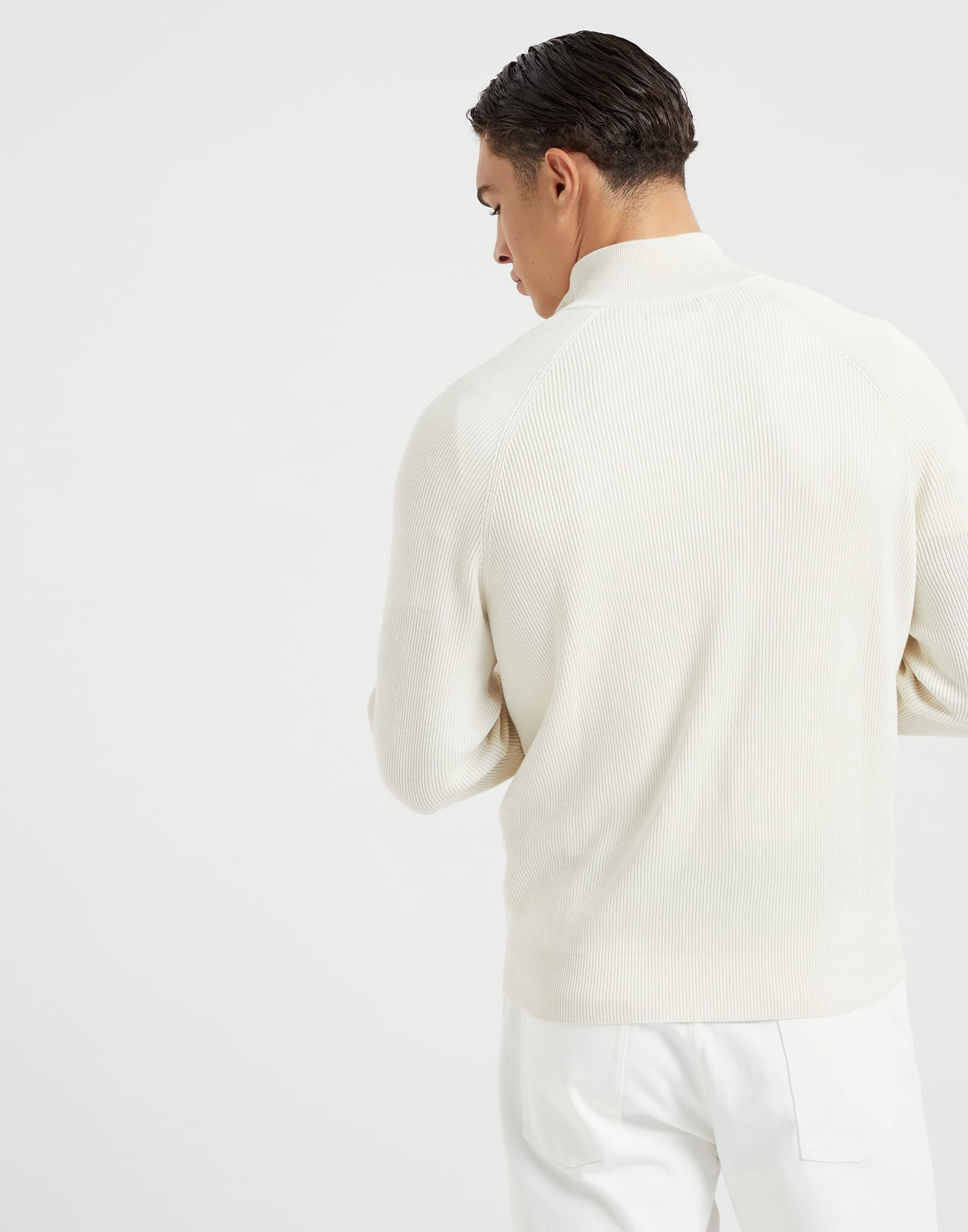 Cotton English rib sweater with half zip and raglan sleeves - 2