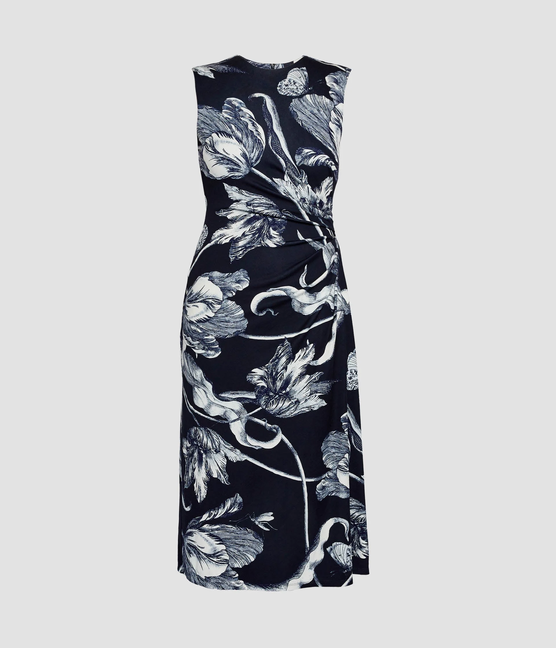 FLORAL PRINT PONTE JERSEY SLEEVELESS MIDI DRESS - 1
