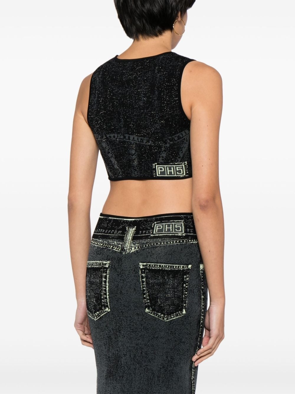 Lillian denim-print crop top - 4
