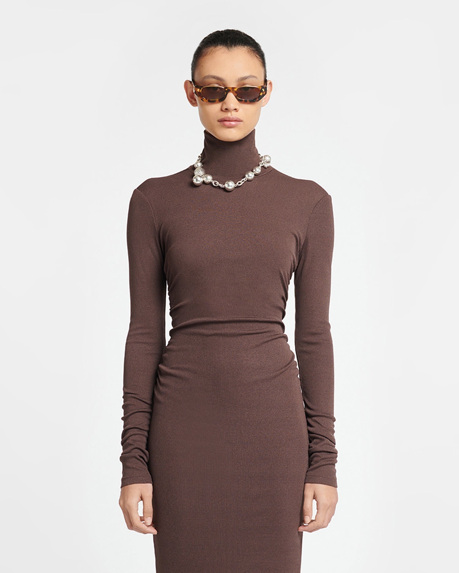 Mesh-Jersey Turtleneck Dress - 3
