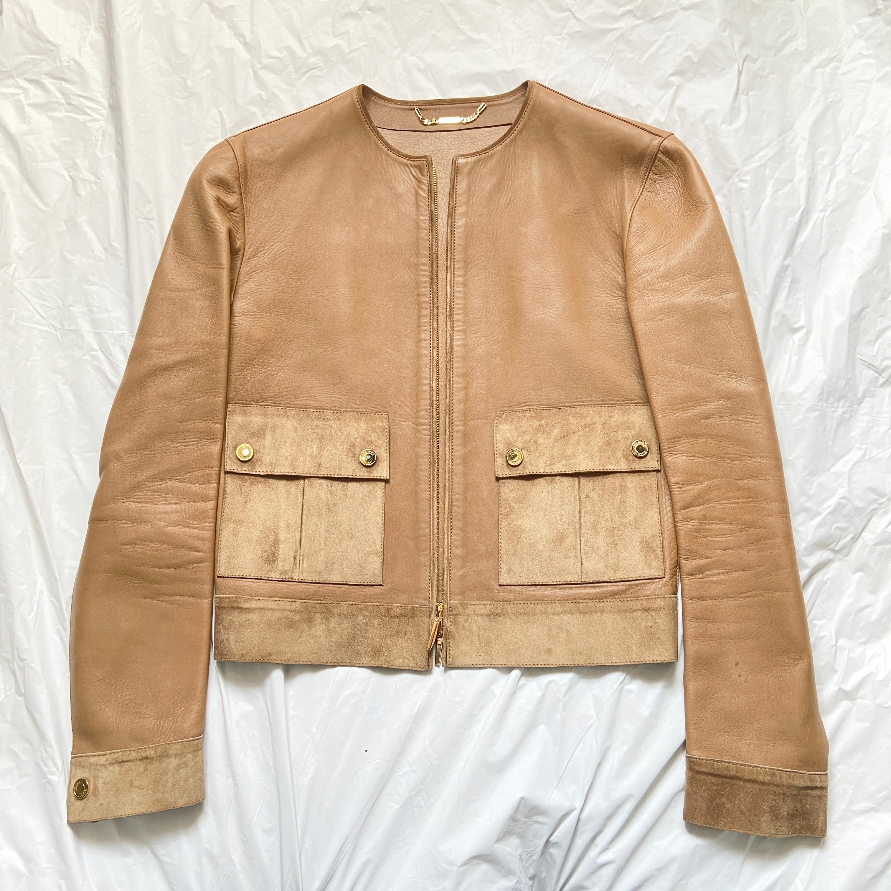 Gucci fall 2001 Tom Ford beige gold zip leather jacket - 6