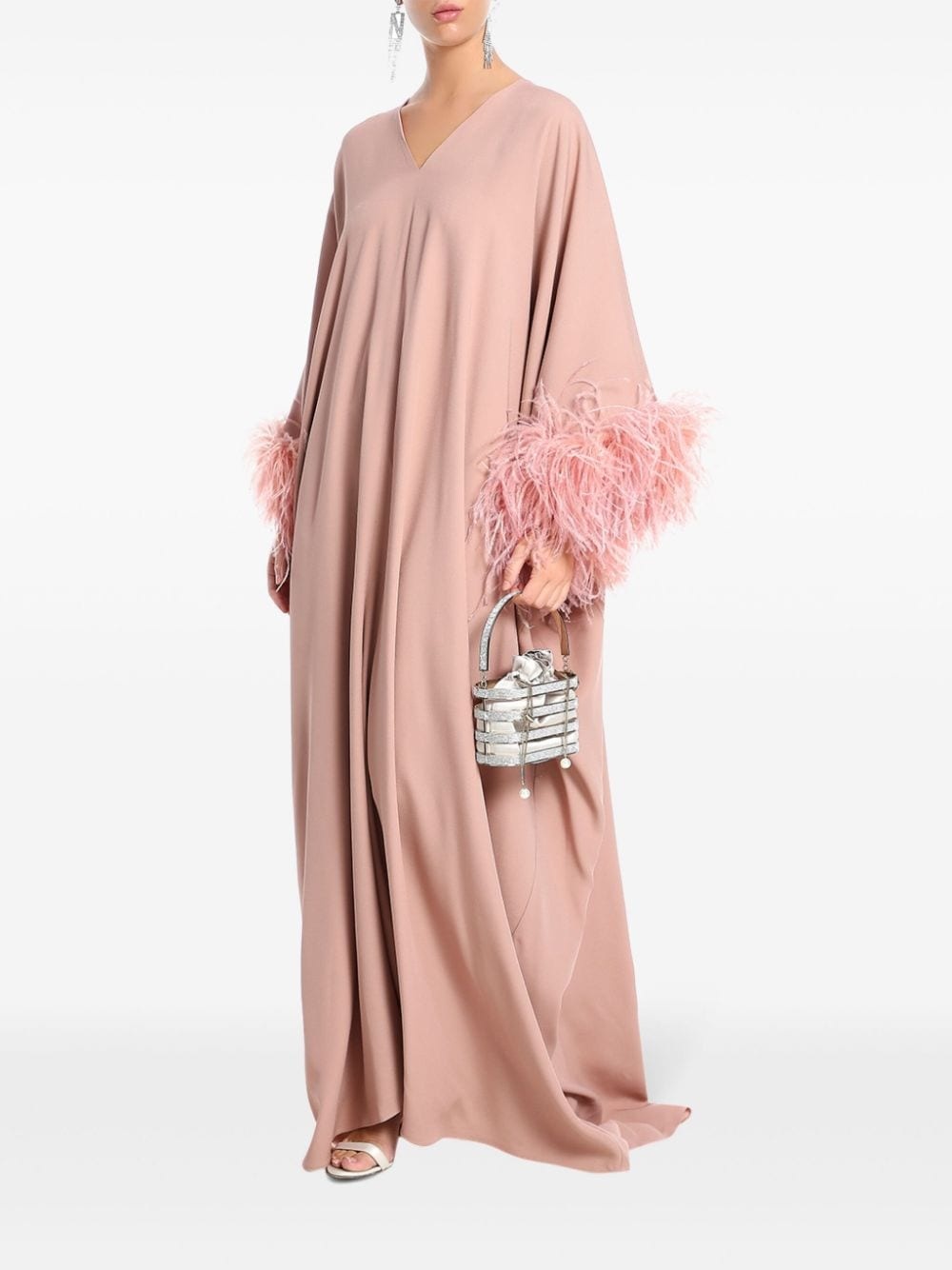 Gala feather-trim kaftan dress - 2