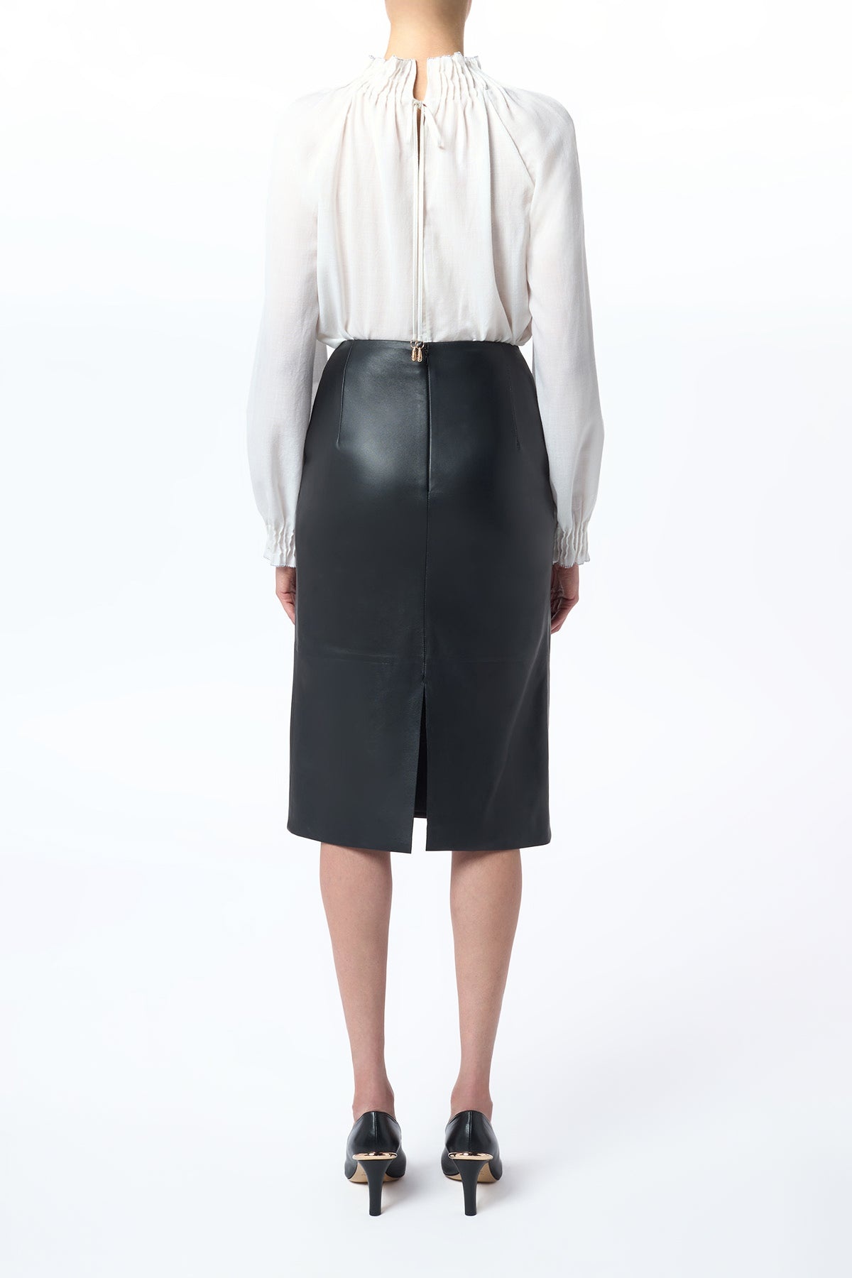 Manuela Midi Skirt in Black Soft Leather - 4
