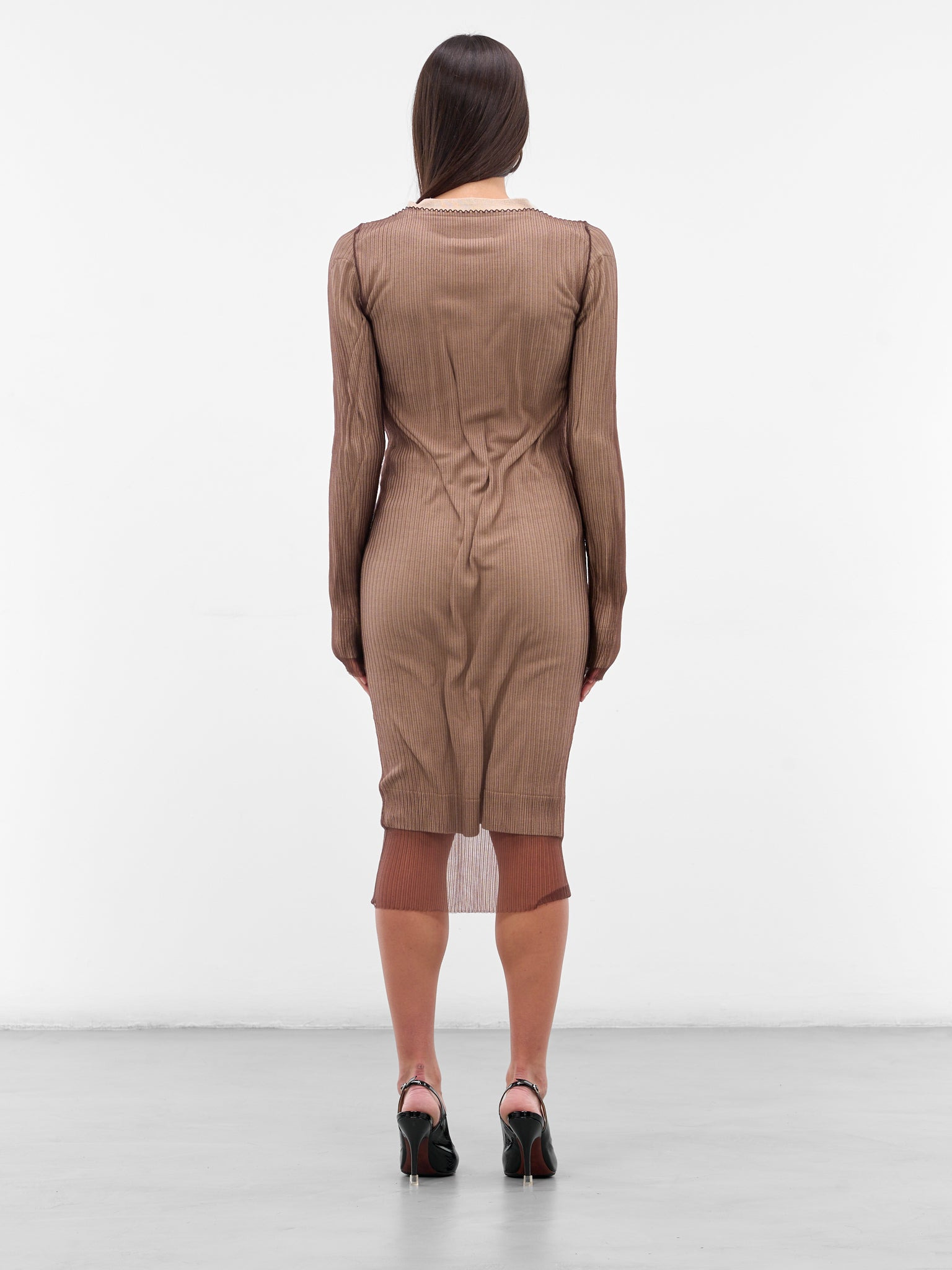 Brown Ribbed Overlay Midi Dress - 3